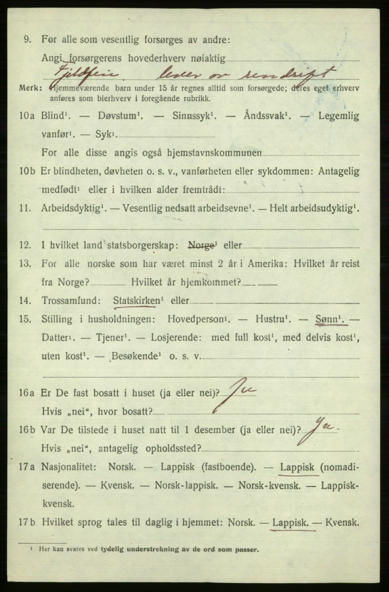 SATØ, 1920 census for Kistrand, 1920, p. 3609