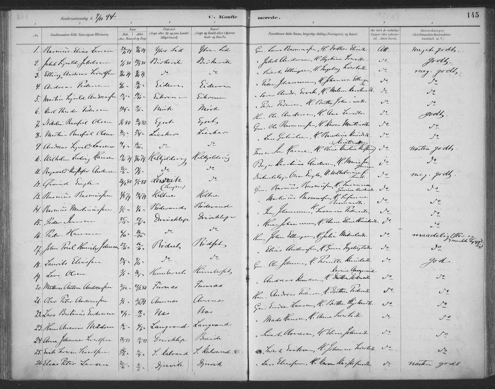 Ministerialprotokoller, klokkerbøker og fødselsregistre - Møre og Romsdal, AV/SAT-A-1454/511/L0142: Parish register (official) no. 511A09, 1891-1905, p. 145