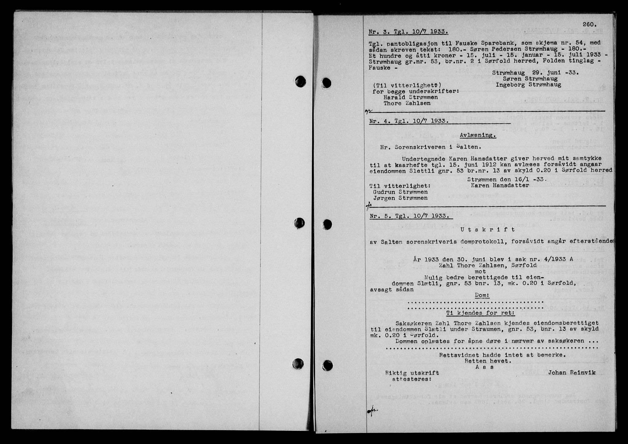 Salten sorenskriveri, SAT/A-4578/1/2/2C/L0063: Mortgage book no. 53, 1933-1933, Deed date: 10.07.1933