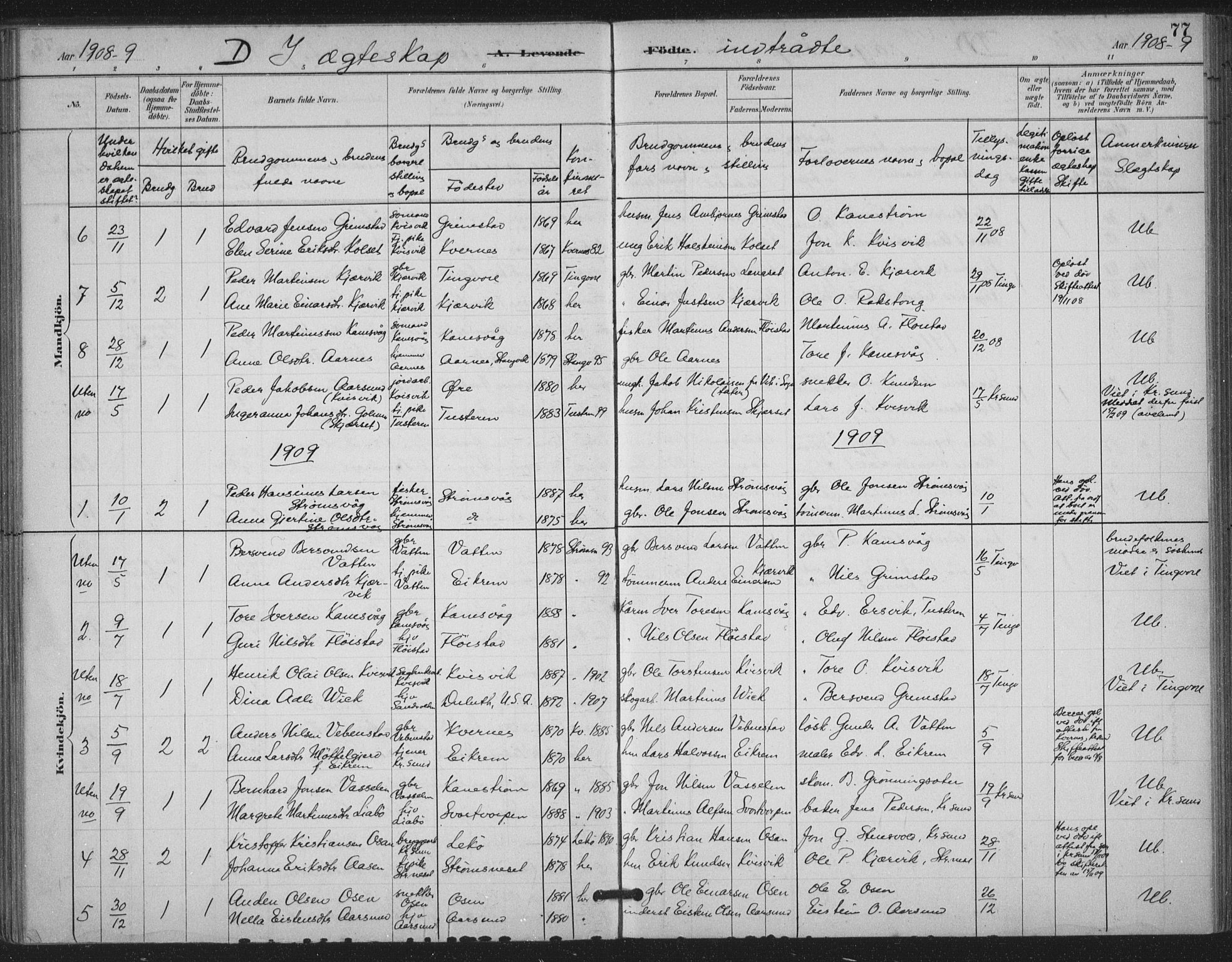 Ministerialprotokoller, klokkerbøker og fødselsregistre - Møre og Romsdal, AV/SAT-A-1454/587/L1000: Parish register (official) no. 587A02, 1887-1910, p. 77