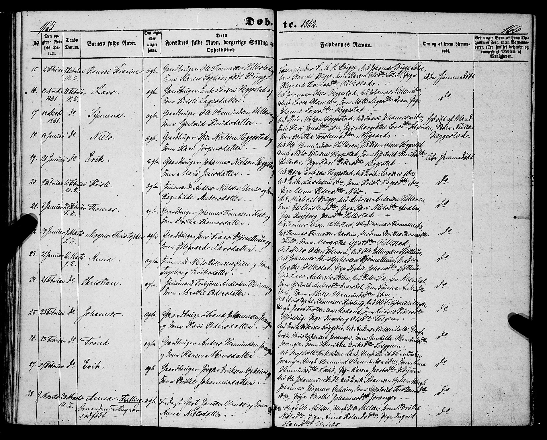 Hafslo sokneprestembete, SAB/A-80301/H/Haa/Haaa/L0009: Parish register (official) no. A 9, 1852-1873, p. 165-166