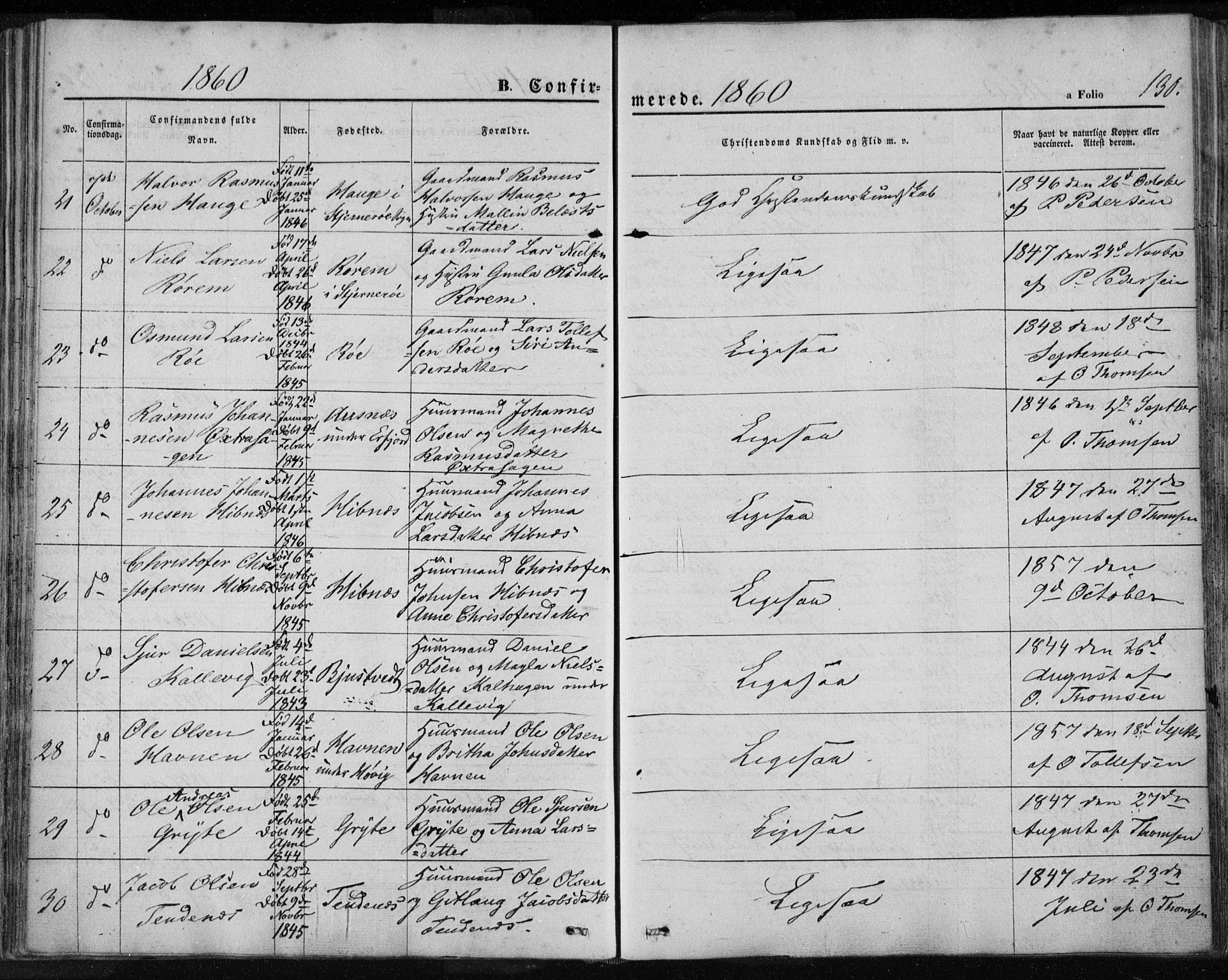 Jelsa sokneprestkontor, AV/SAST-A-101842/01/IV: Parish register (official) no. A 7, 1854-1866, p. 130