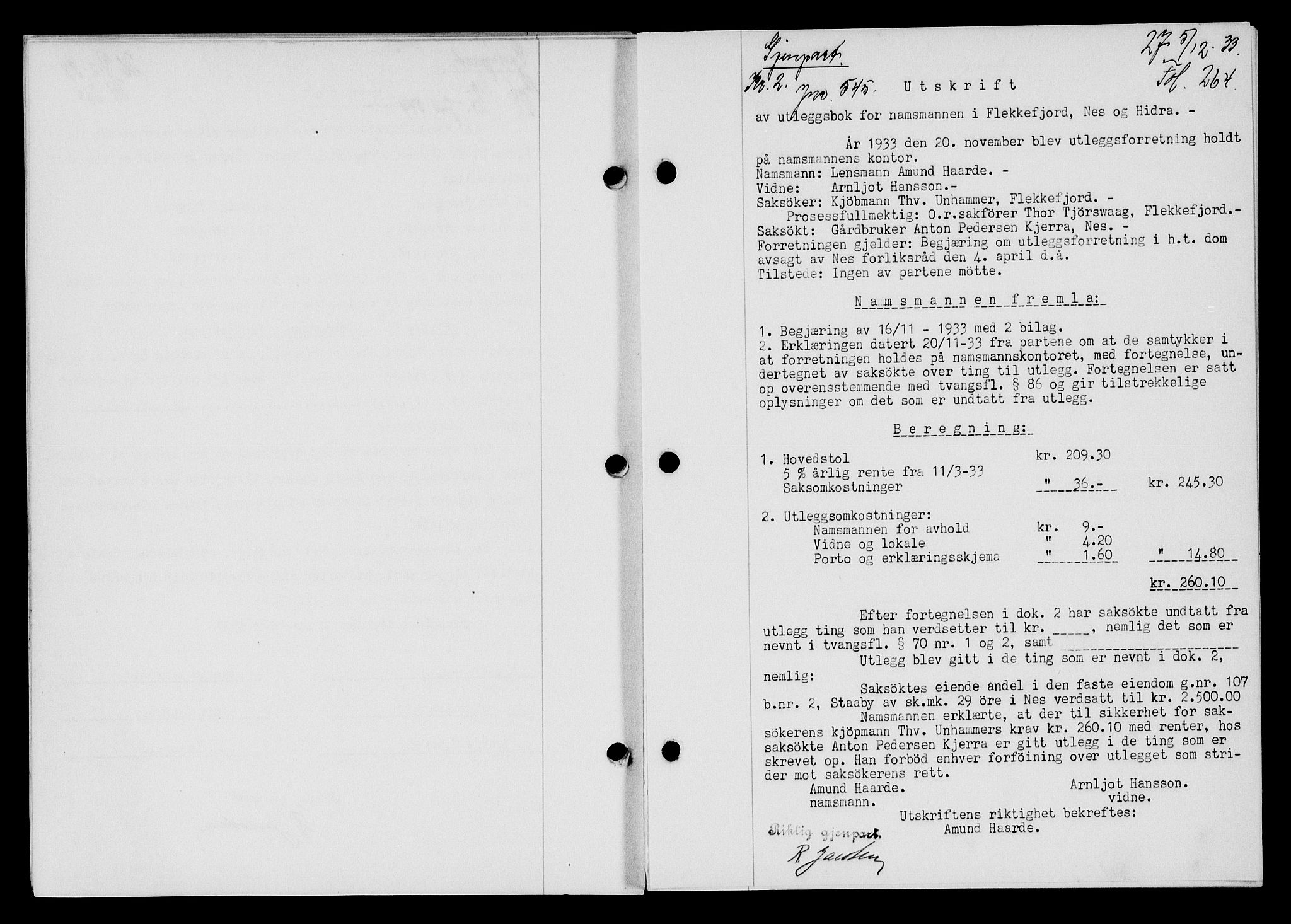 Flekkefjord sorenskriveri, SAK/1221-0001/G/Gb/Gba/L0049: Mortgage book no. 46, 1933-1934, Deed date: 05.12.1933