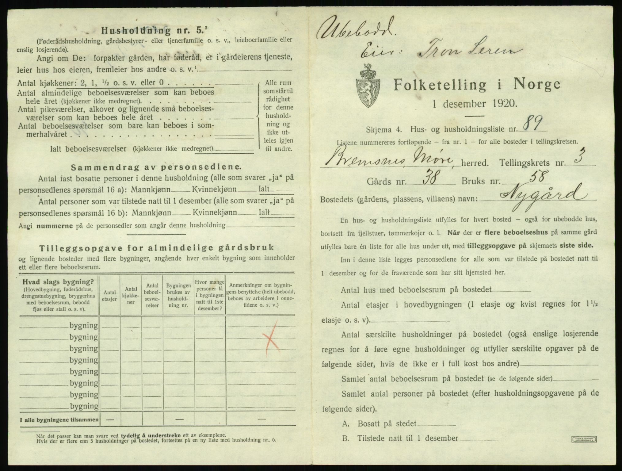 SAT, 1920 census for Bremsnes, 1920, p. 509