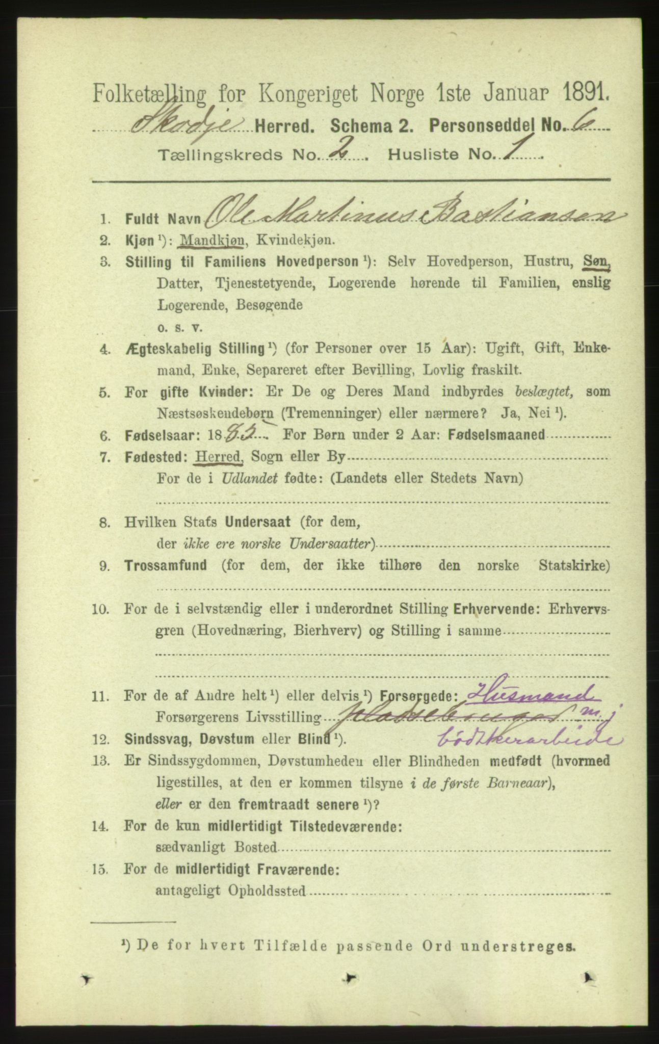 RA, 1891 census for 1529 Skodje, 1891, p. 280