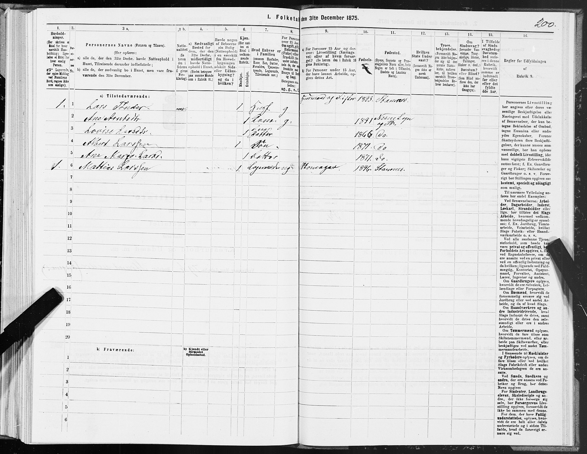 SAT, 1875 census for 1828P Nesna, 1875, p. 1200