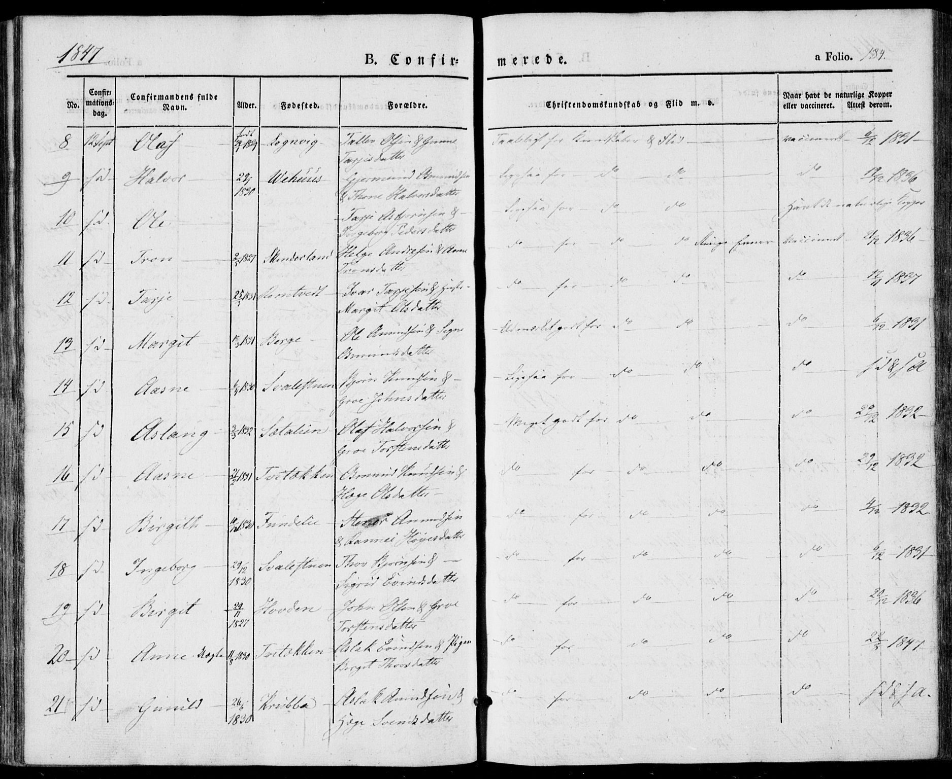 Vinje kirkebøker, SAKO/A-312/F/Fa/L0004: Parish register (official) no. I 4, 1843-1869, p. 184