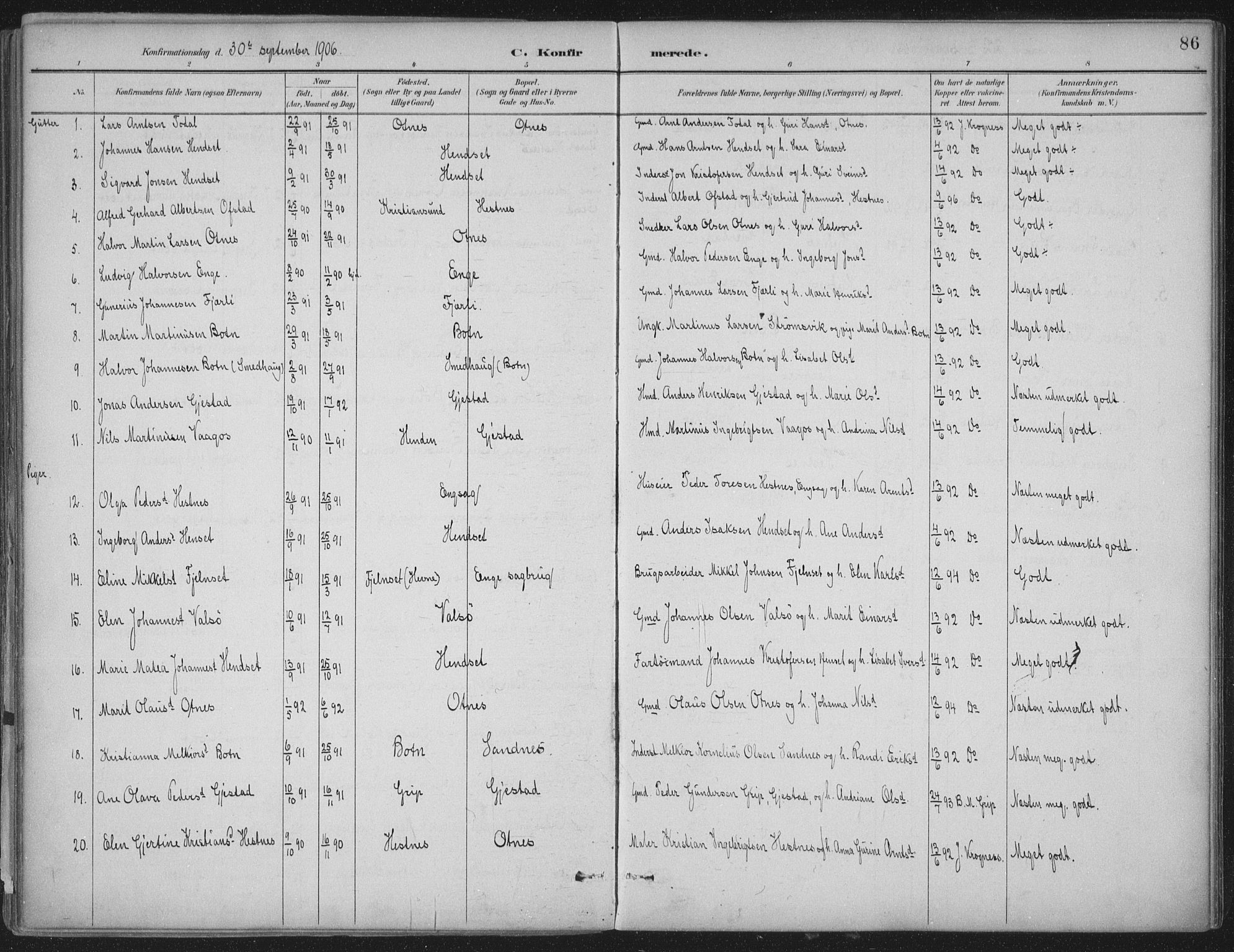 Ministerialprotokoller, klokkerbøker og fødselsregistre - Møre og Romsdal, AV/SAT-A-1454/580/L0925: Parish register (official) no. 580A02, 1888-1913, p. 86