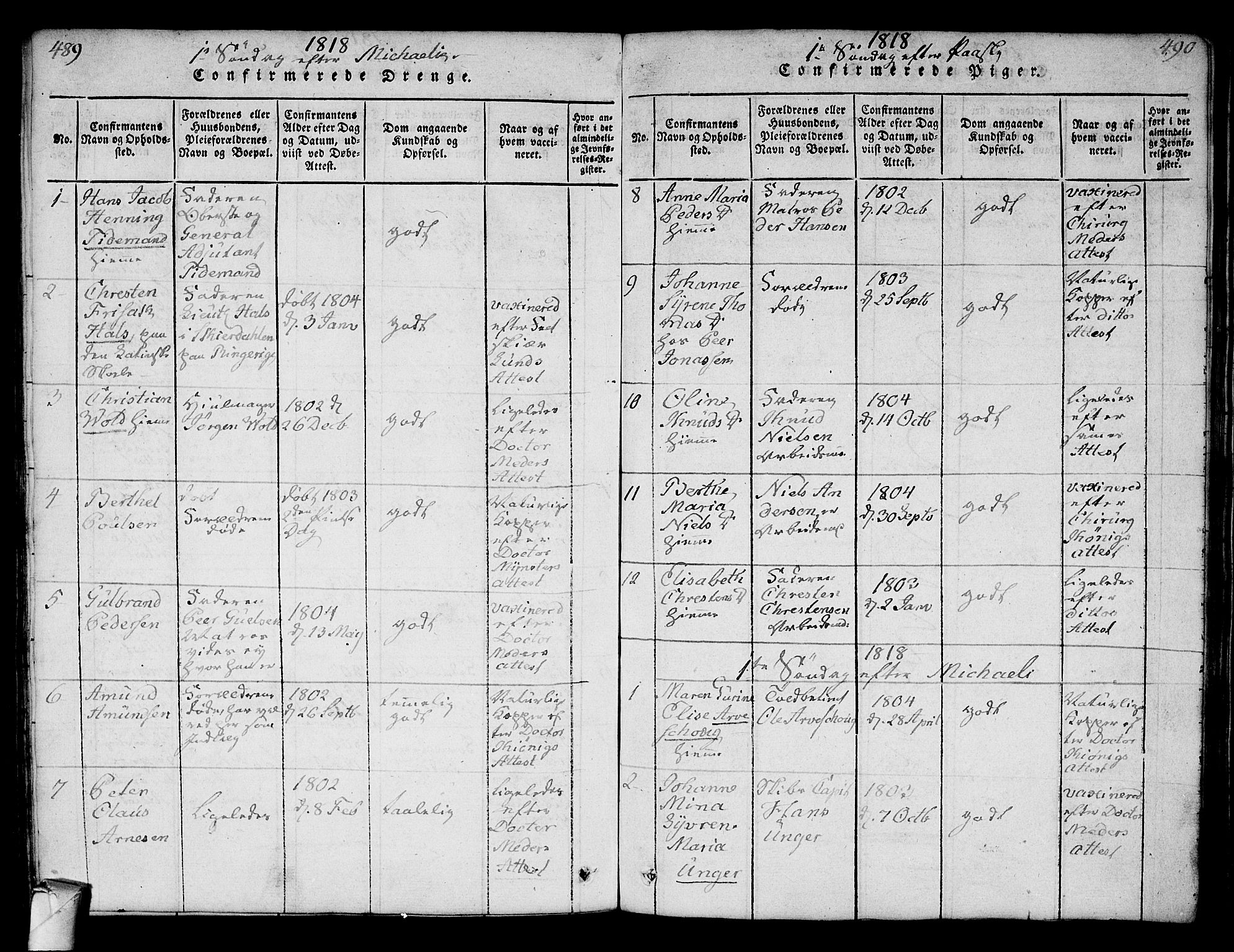 Strømsø kirkebøker, AV/SAKO-A-246/F/Fa/L0011: Parish register (official) no. I 11, 1815-1829, p. 489-490