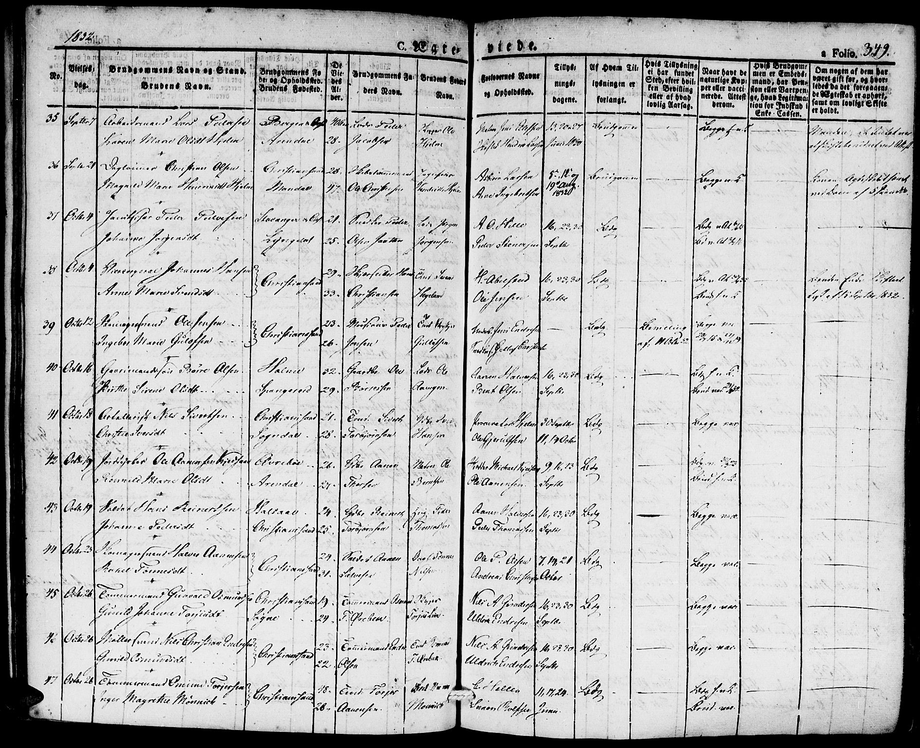 Kristiansand domprosti, SAK/1112-0006/F/Fa/L0011: Parish register (official) no. A 11, 1827-1841, p. 349
