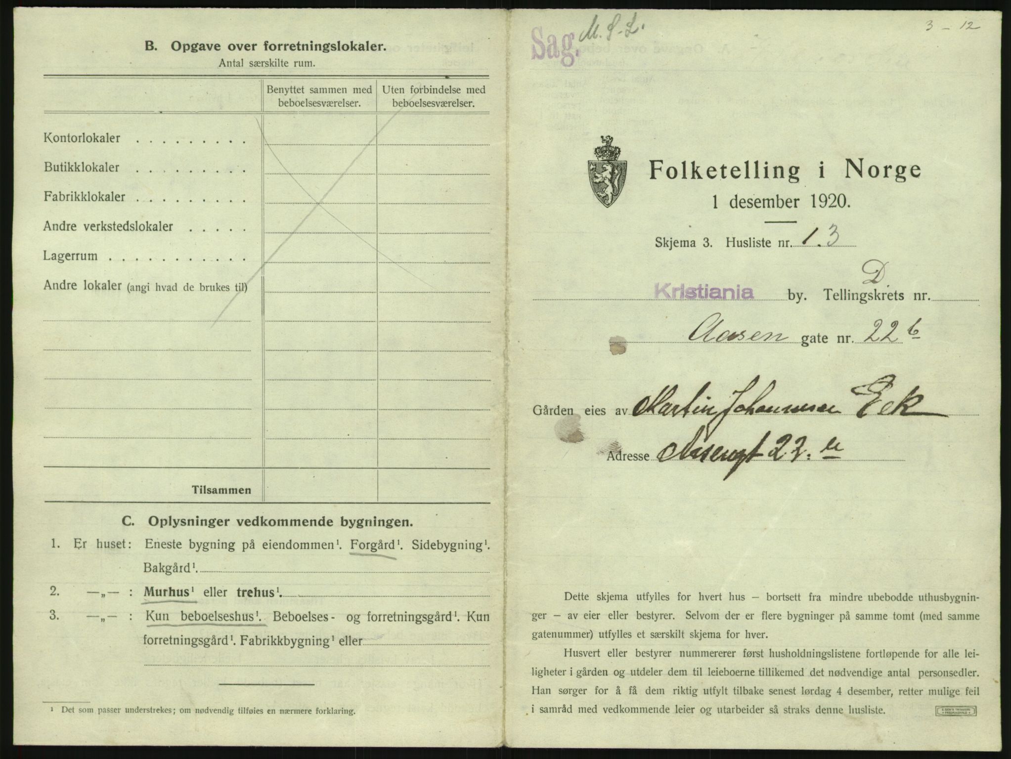 SAO, 1920 census for Kristiania, 1920, p. 133967