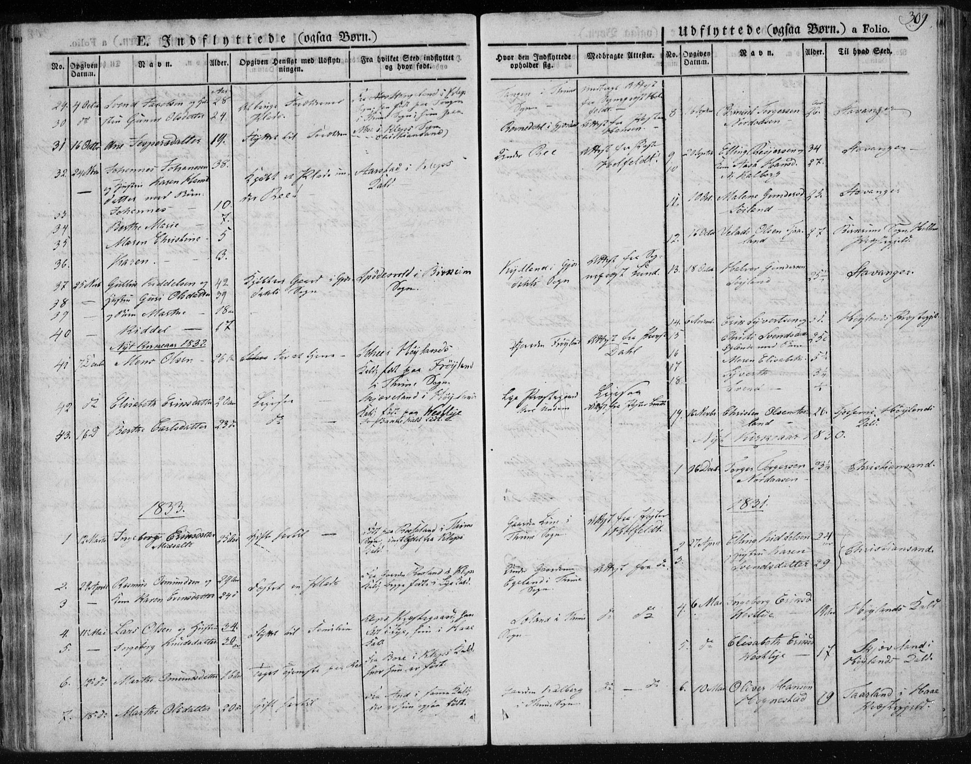 Lye sokneprestkontor, AV/SAST-A-101794/001/30BA/L0004: Parish register (official) no. A 4, 1826-1841, p. 309