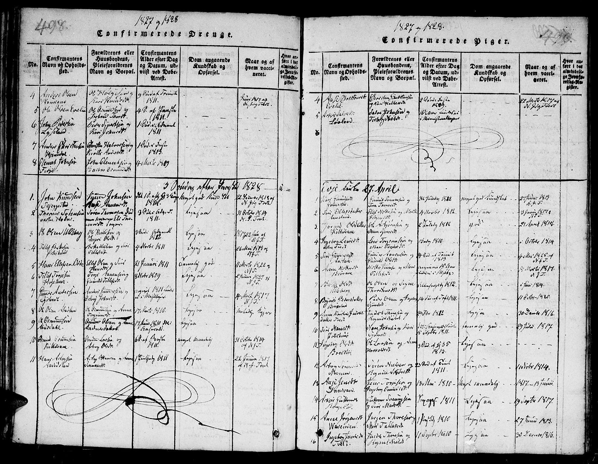 Evje sokneprestkontor, SAK/1111-0008/F/Fb/Fba/L0001: Parish register (copy) no. B 1, 1816-1842, p. 498-499