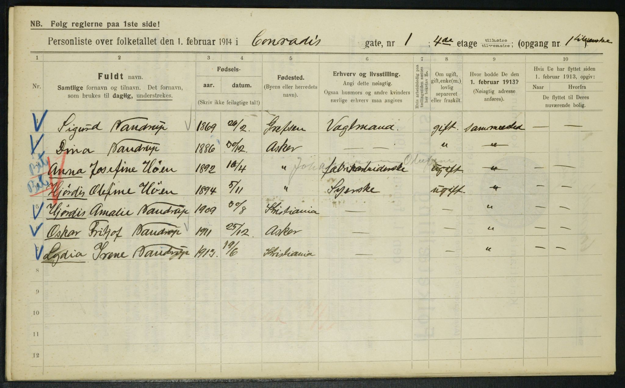 OBA, Municipal Census 1914 for Kristiania, 1914, p. 13436