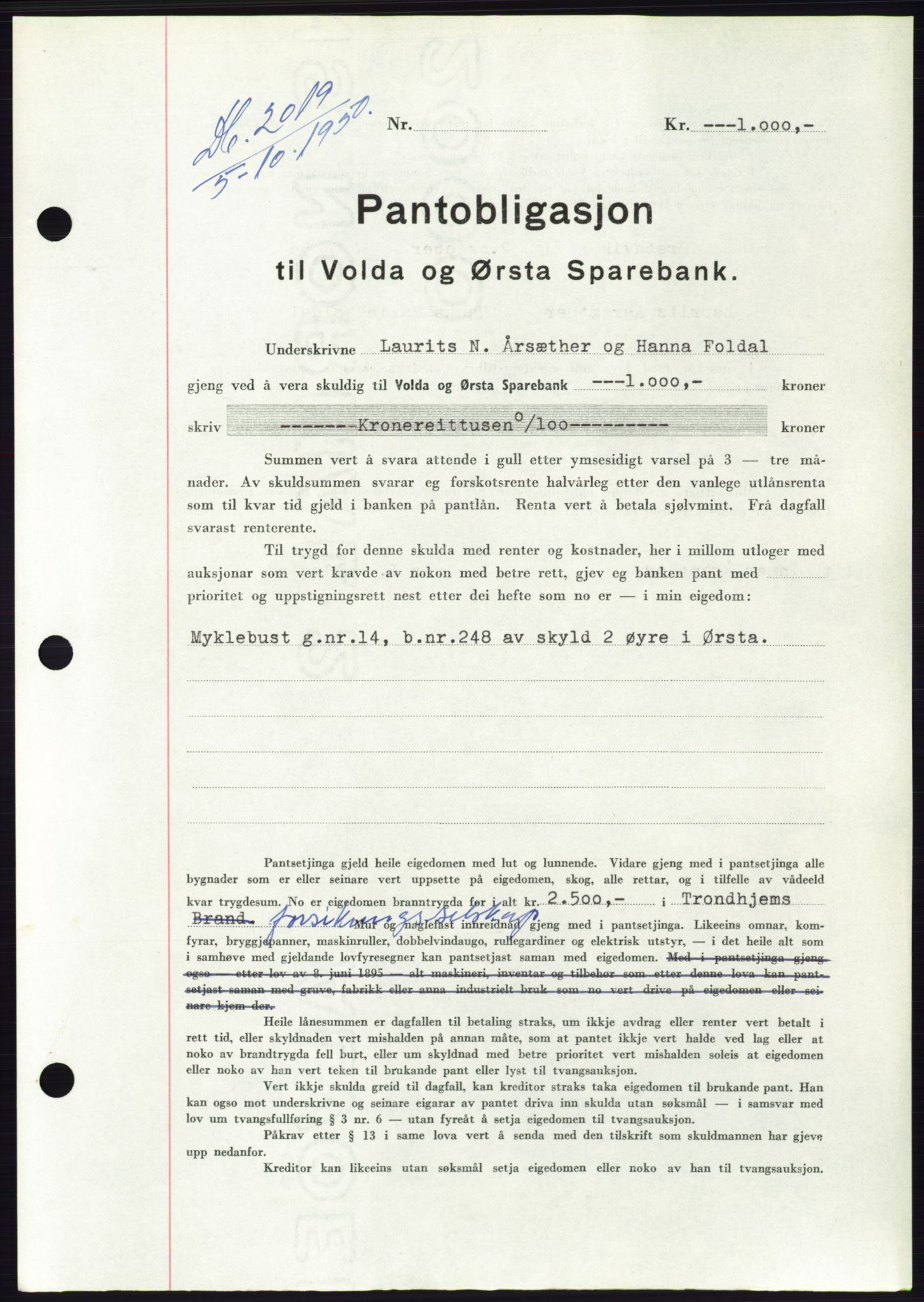 Søre Sunnmøre sorenskriveri, AV/SAT-A-4122/1/2/2C/L0119: Mortgage book no. 7B, 1950-1951, Diary no: : 2019/1950