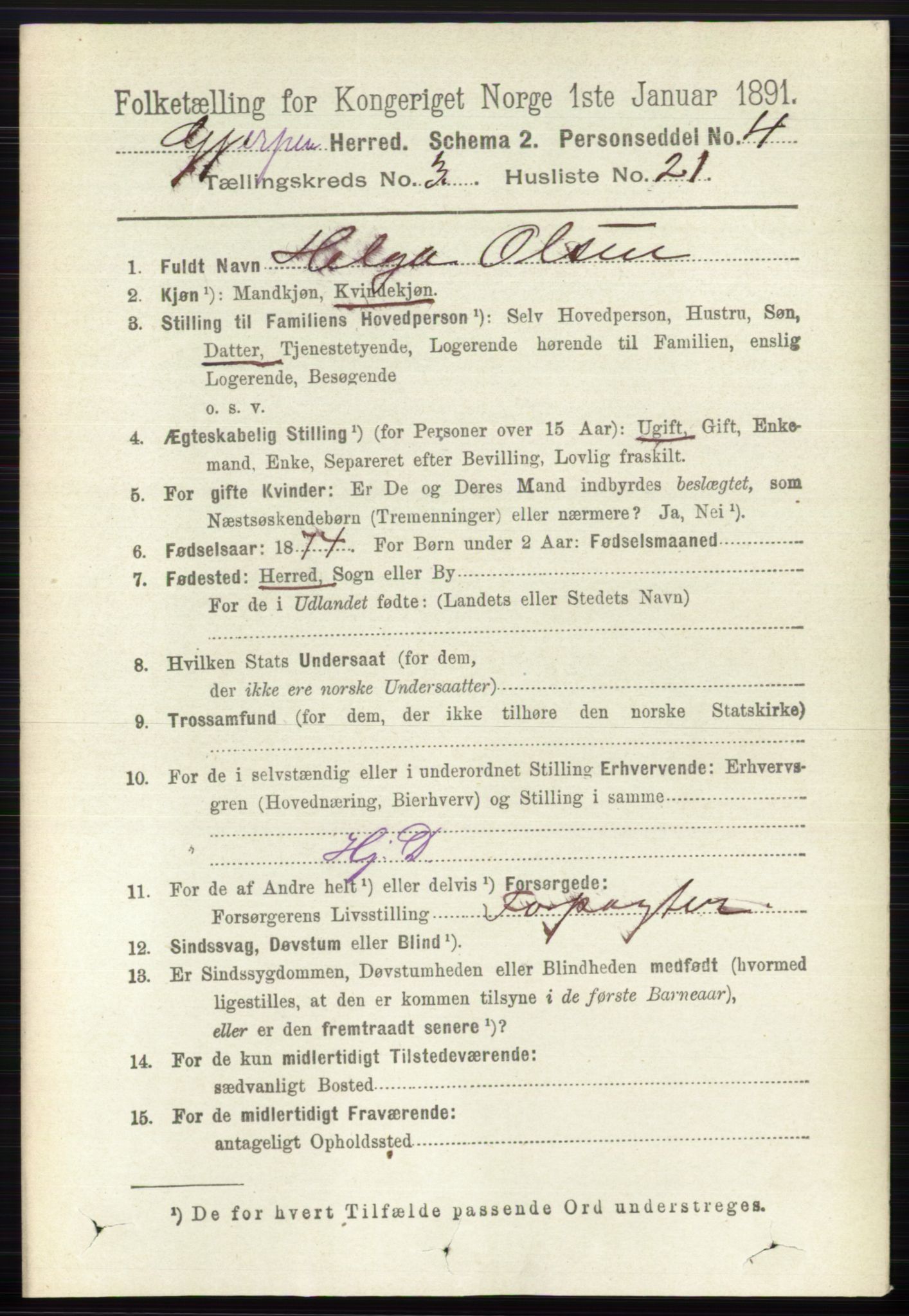 RA, 1891 census for 0812 Gjerpen, 1891, p. 1627