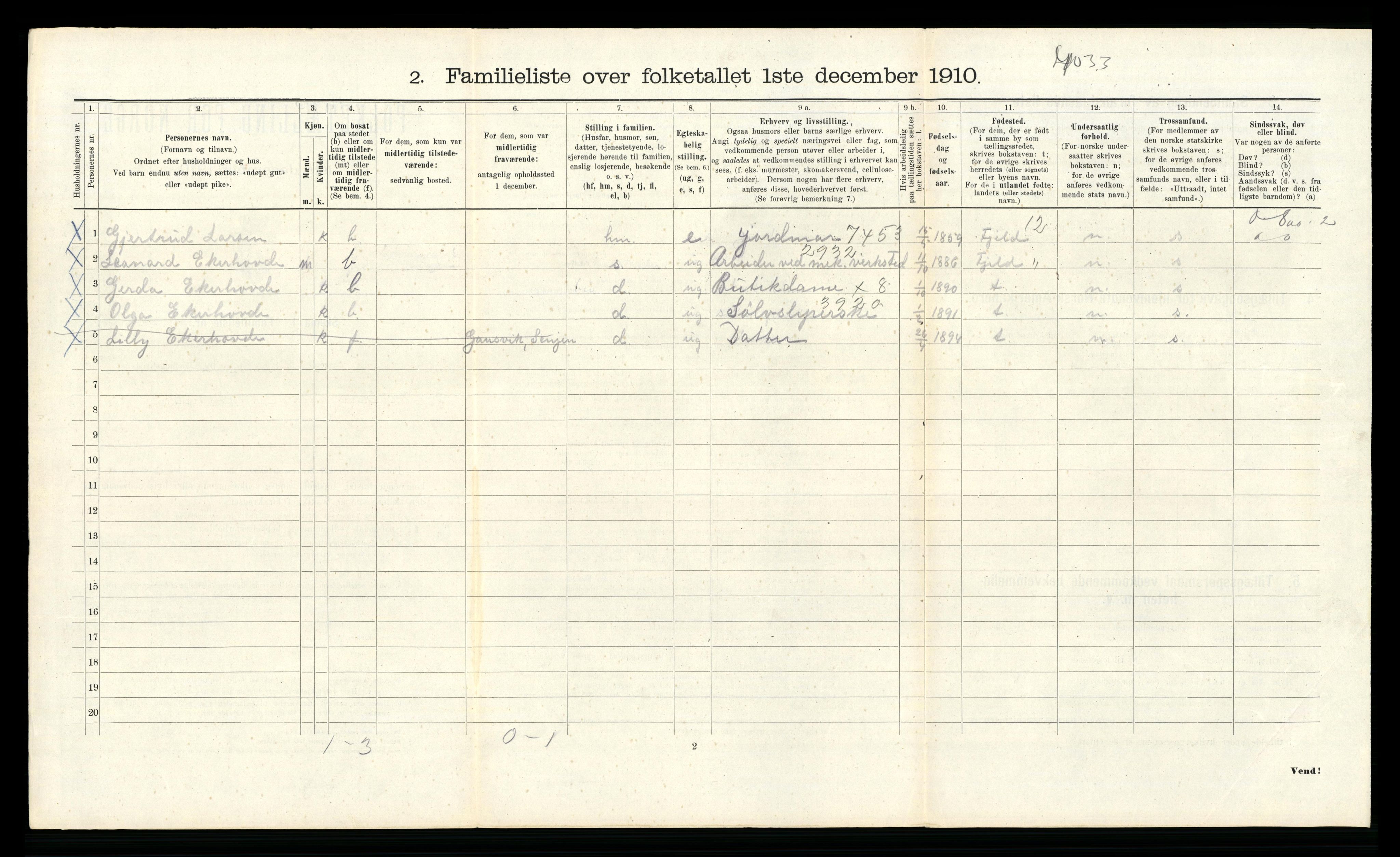 RA, 1910 census for Bergen, 1910, p. 31586