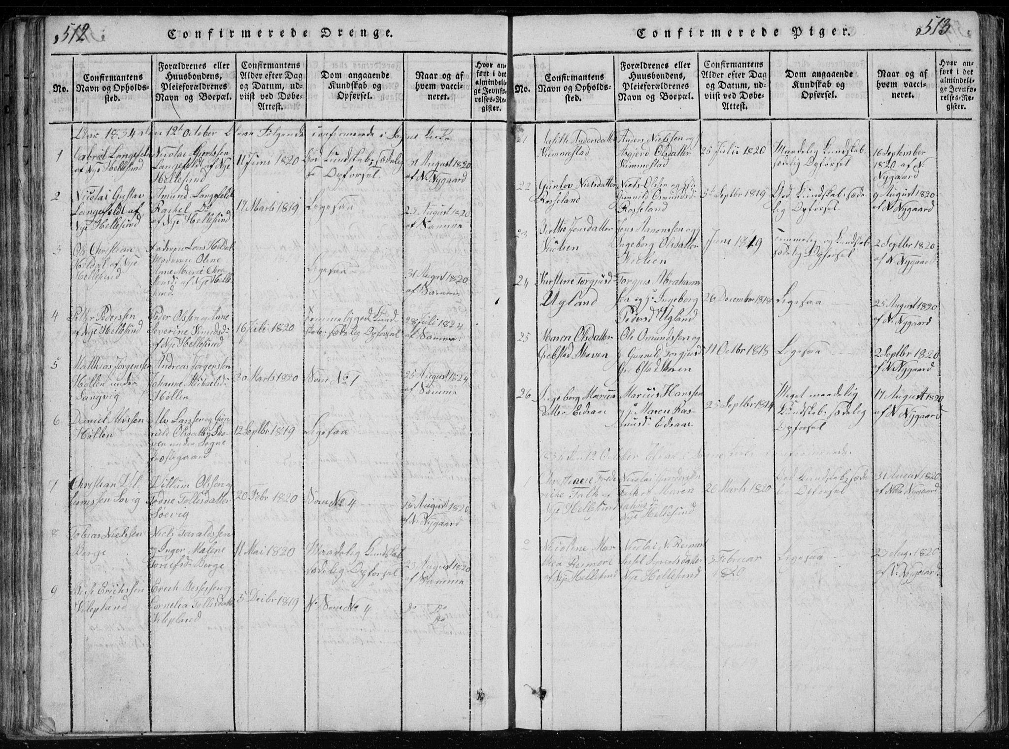 Søgne sokneprestkontor, SAK/1111-0037/F/Fb/Fbb/L0002: Parish register (copy) no. B 2, 1821-1838, p. 512-513