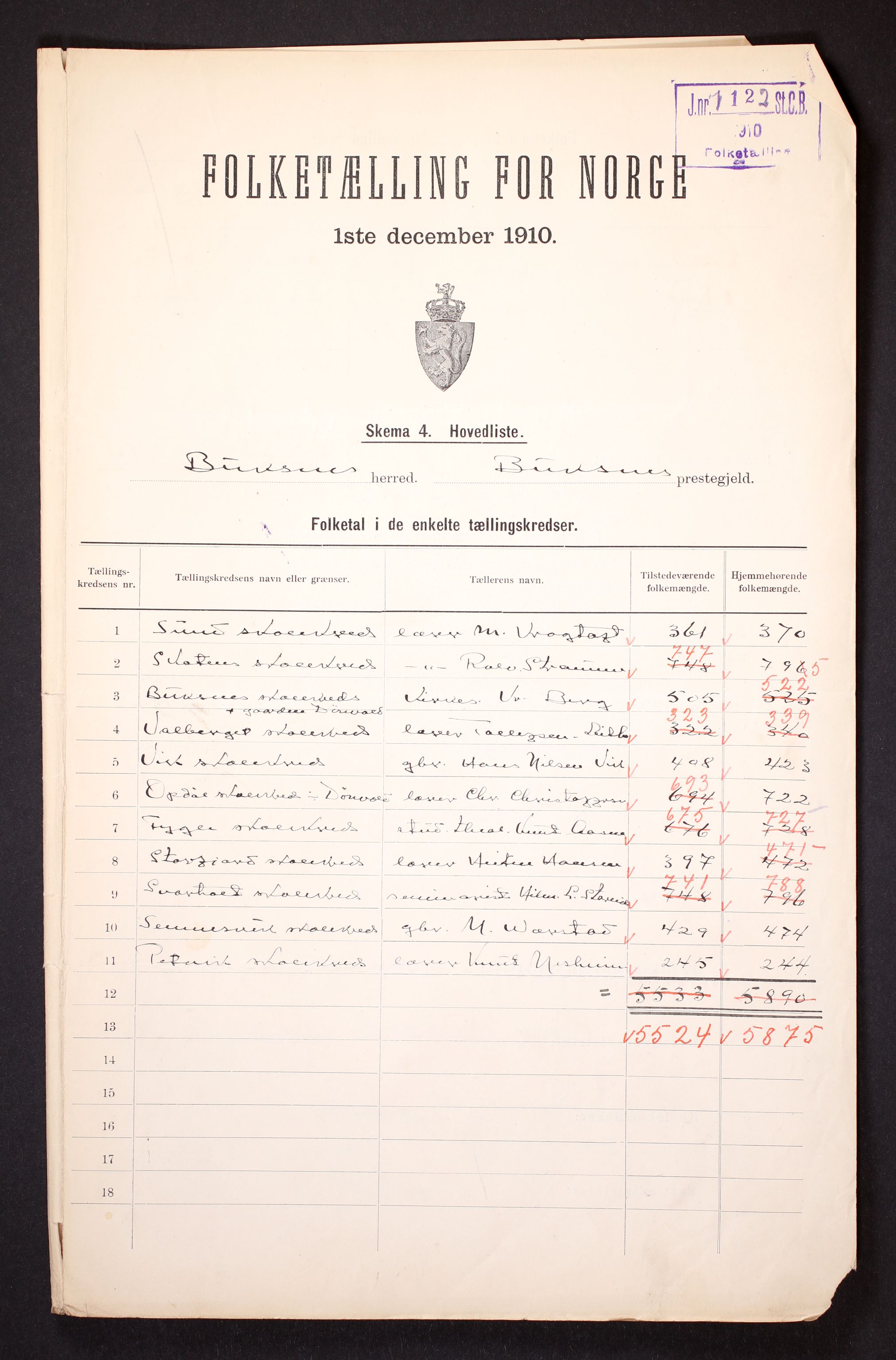 RA, 1910 census for Buksnes, 1910, p. 2