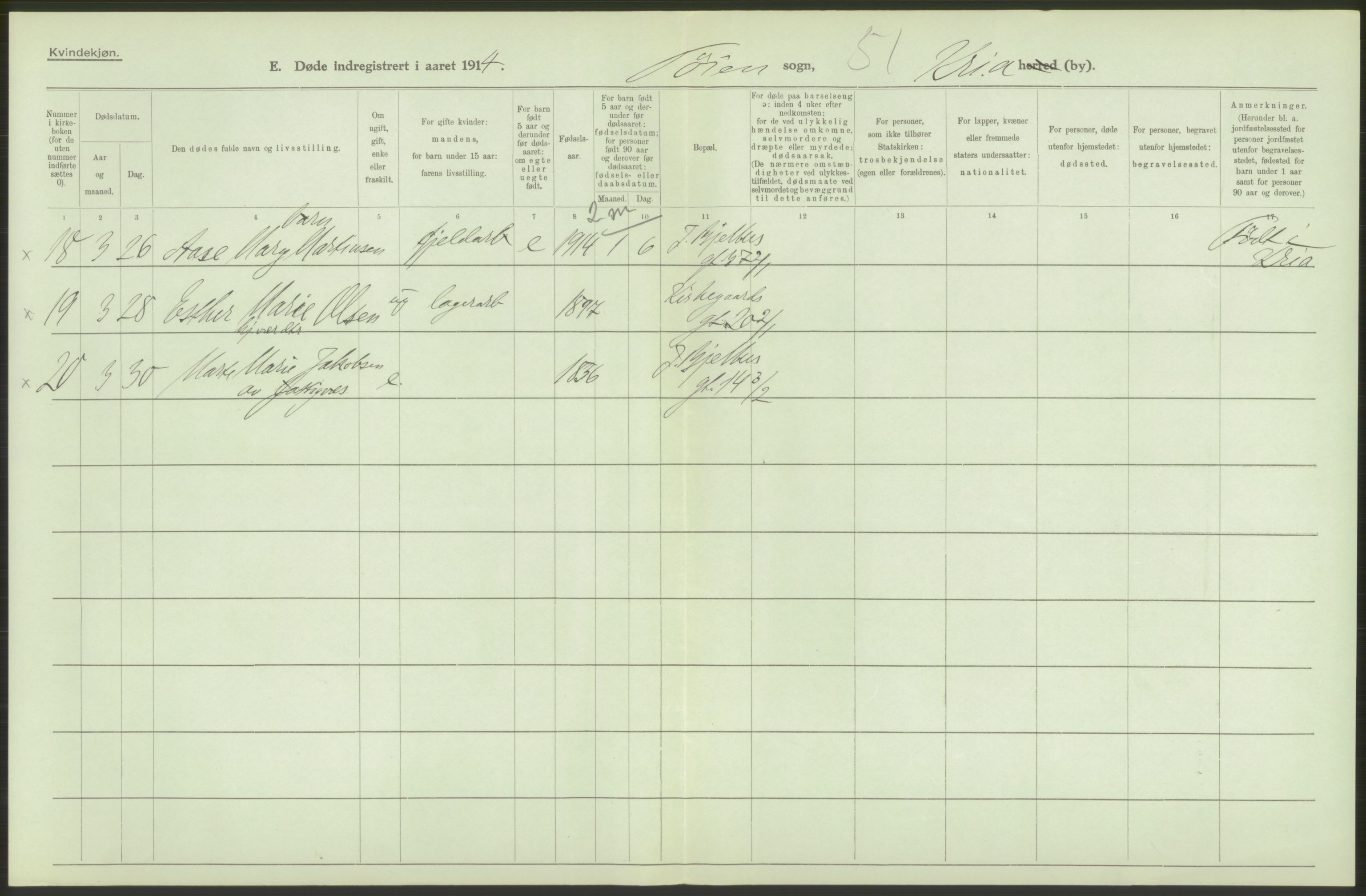 Statistisk sentralbyrå, Sosiodemografiske emner, Befolkning, AV/RA-S-2228/D/Df/Dfb/Dfbd/L0008: Kristiania: Døde, 1914, p. 112