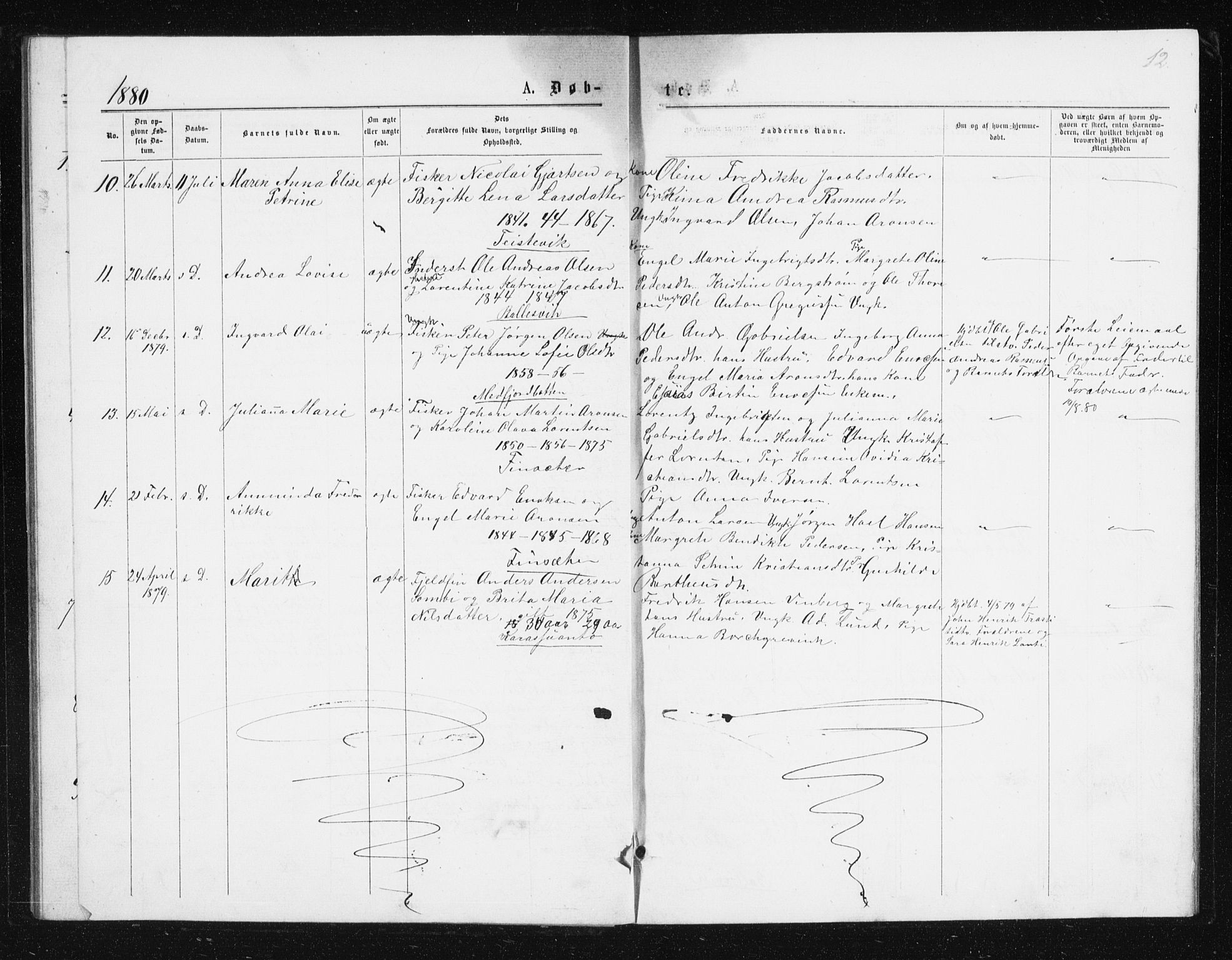 Berg sokneprestkontor, AV/SATØ-S-1318/G/Ga/Gab/L0016klokker: Parish register (copy) no. 16, 1877-1880, p. 12