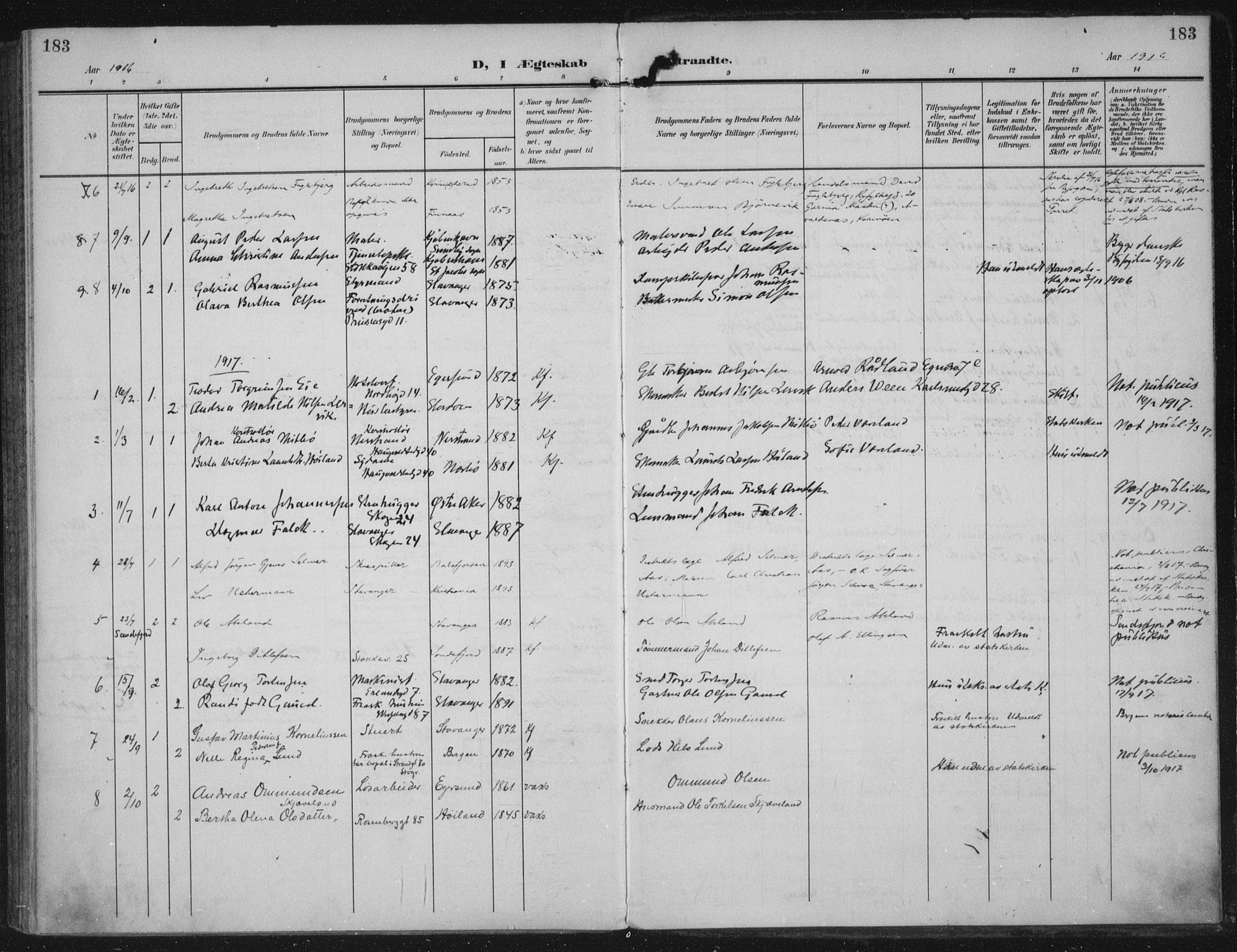 Domkirken sokneprestkontor, SAST/A-101812/002/A/L0016: Parish register (official) no. A 33, 1905-1922, p. 183