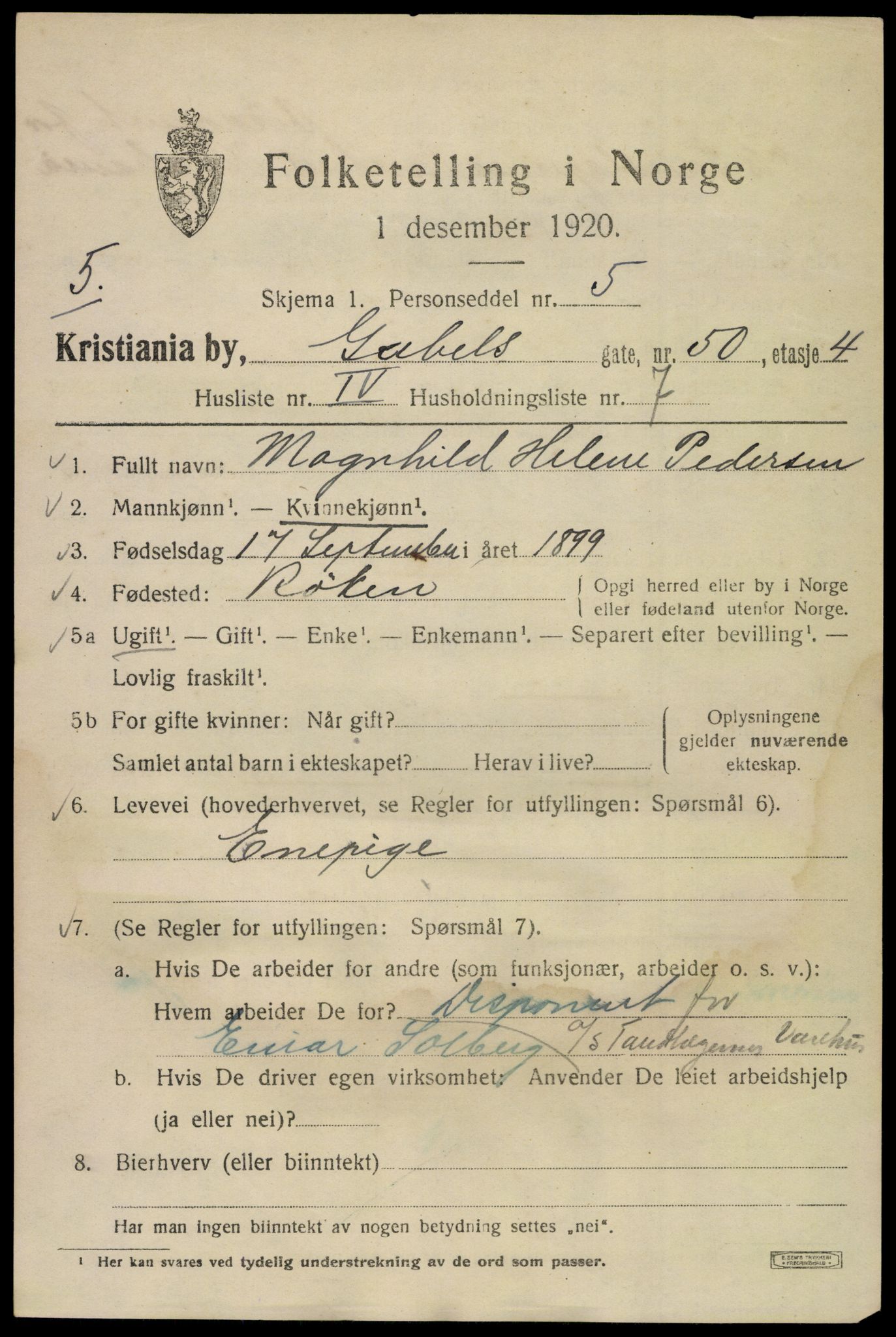 SAO, 1920 census for Kristiania, 1920, p. 247005