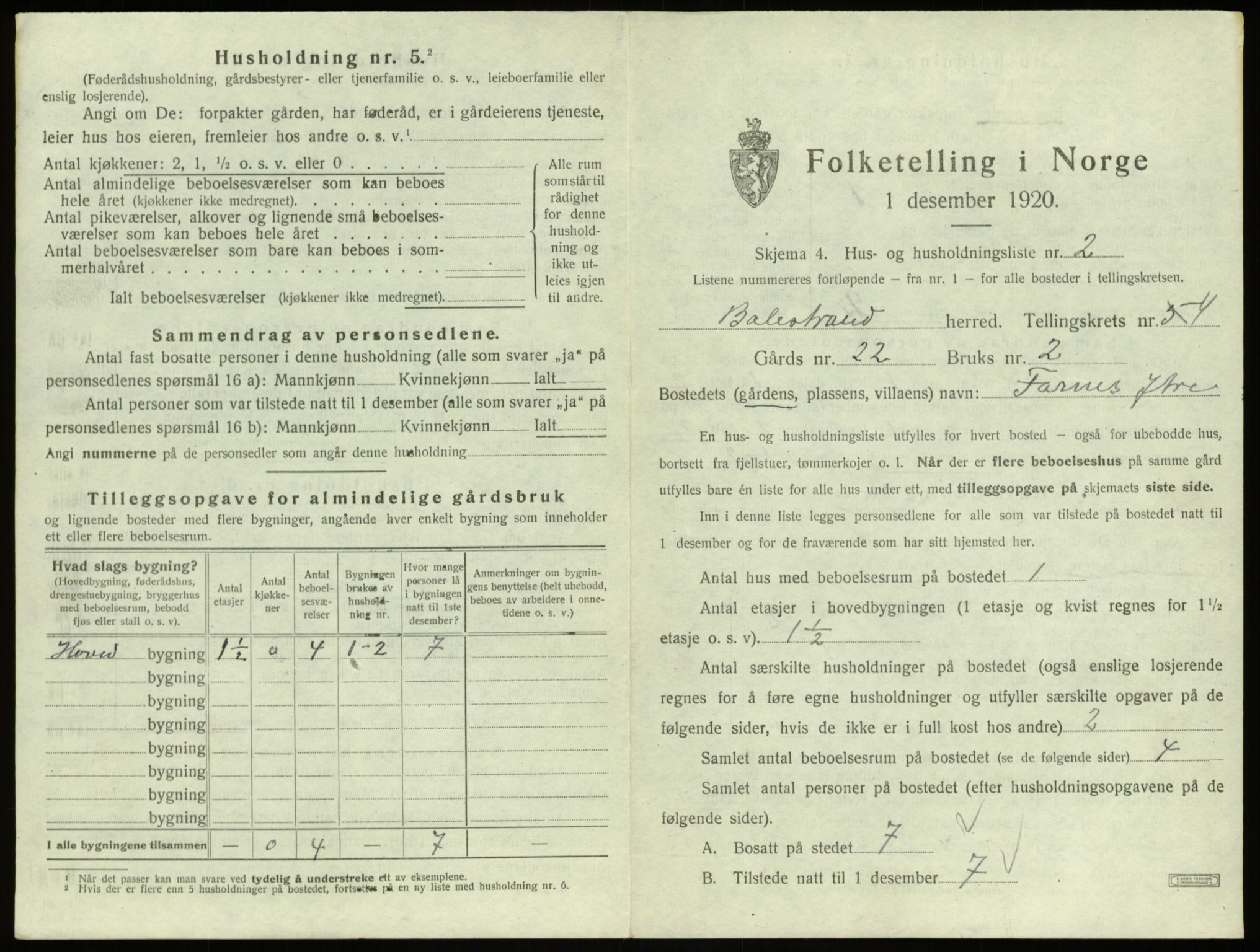 SAB, 1920 census for Balestrand, 1920, p. 284