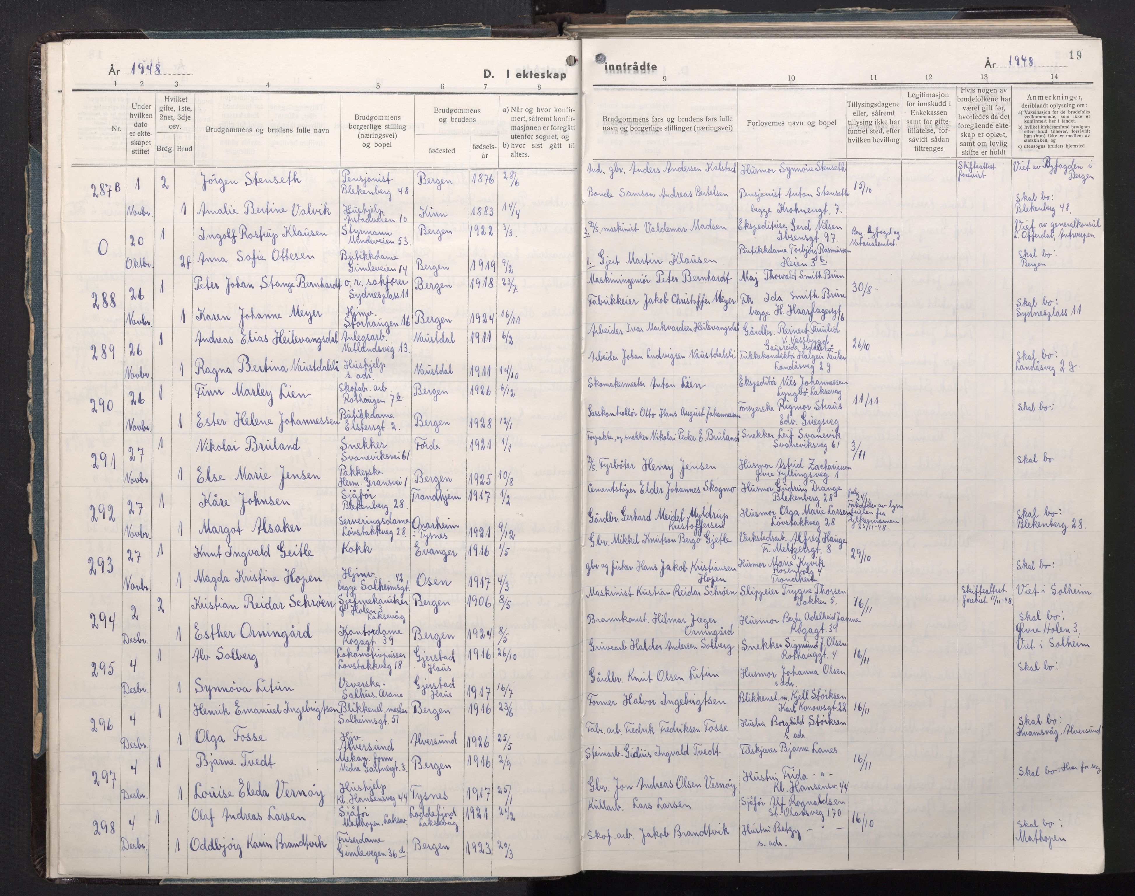 Årstad Sokneprestembete, AV/SAB-A-79301/H/Hab/L0022: Parish register (copy) no. C 4, 1948-1960, p. 18b-19a