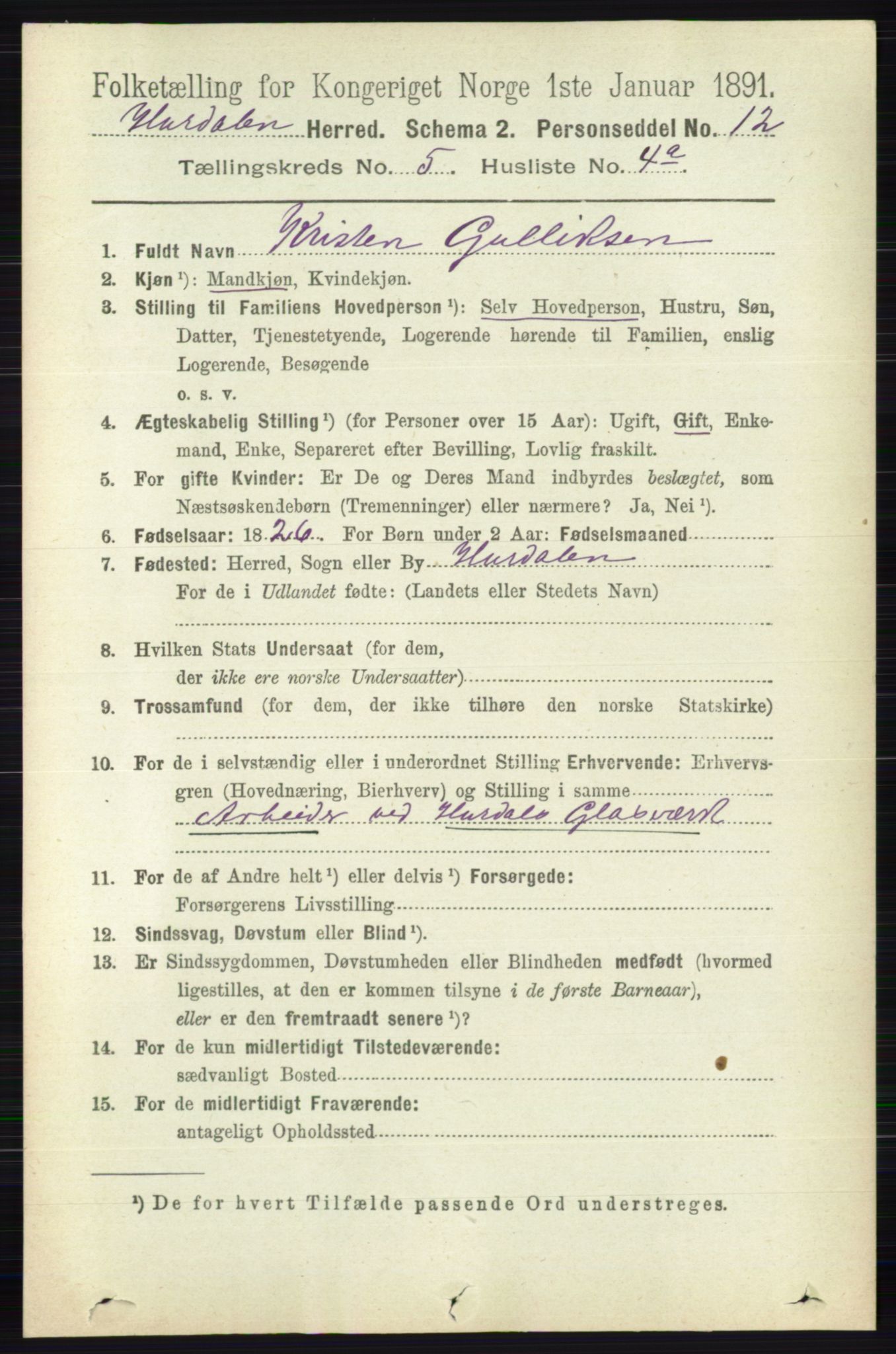 RA, 1891 census for 0239 Hurdal, 1891, p. 2051