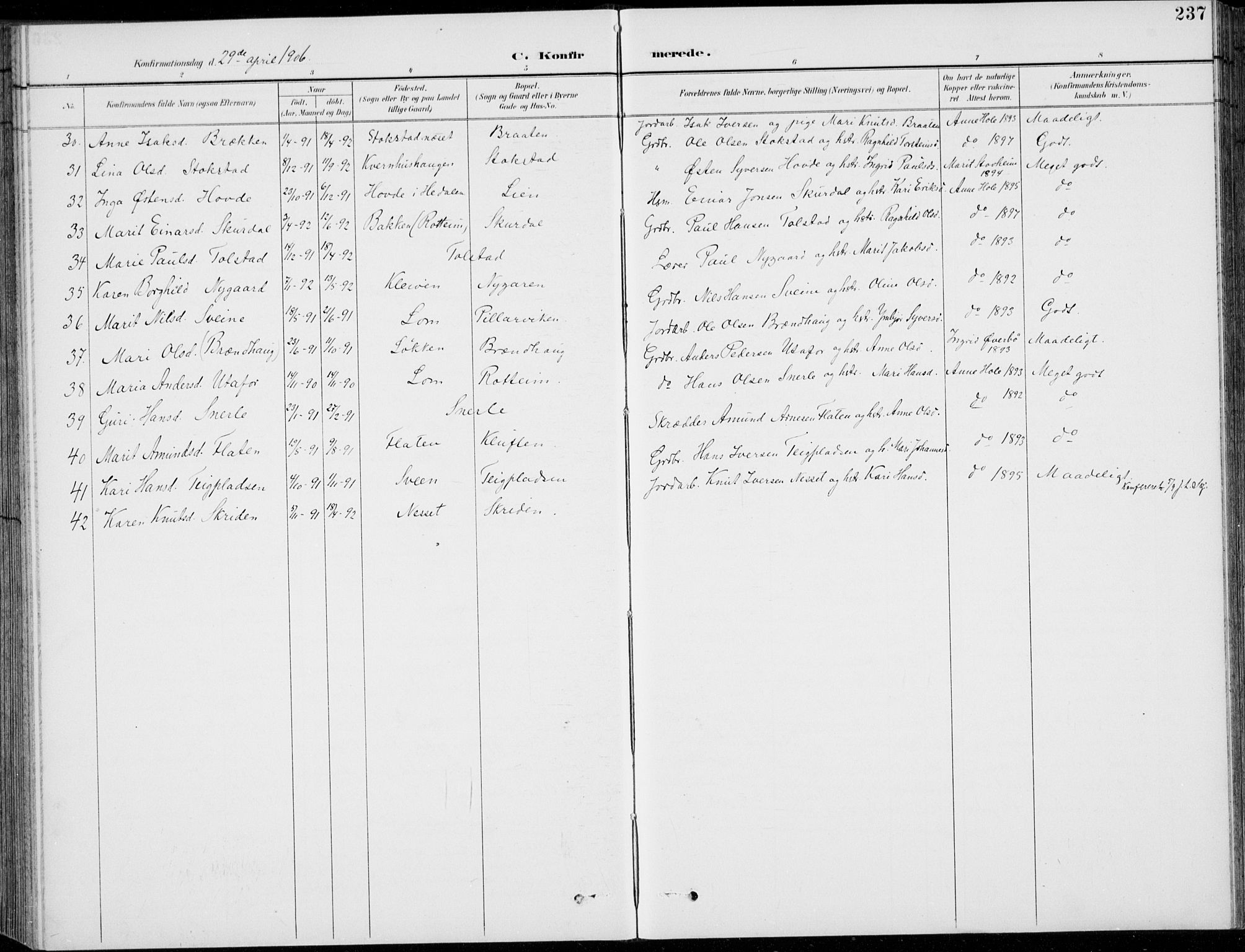 Vågå prestekontor, SAH/PREST-076/H/Ha/Hab/L0002: Parish register (copy) no. 2, 1894-1939, p. 237