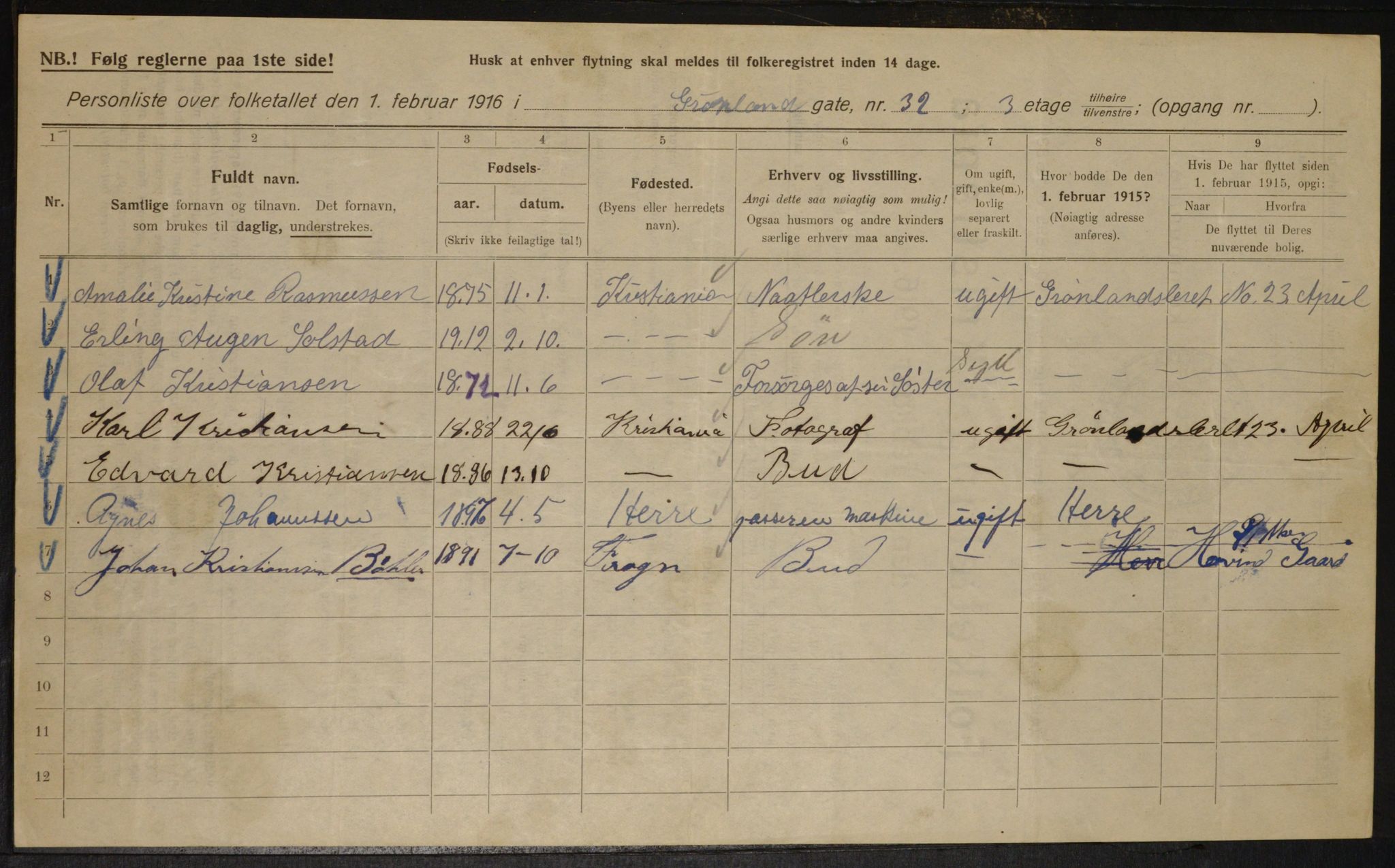 OBA, Municipal Census 1916 for Kristiania, 1916, p. 32078