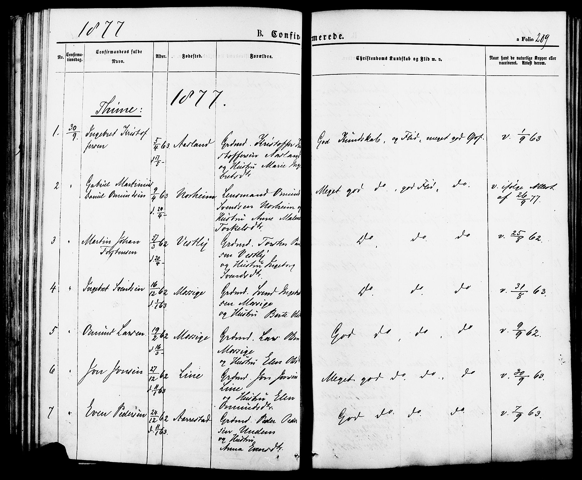 Lye sokneprestkontor, SAST/A-101794/001/30BA/L0008: Parish register (official) no. A 7, 1872-1881, p. 209