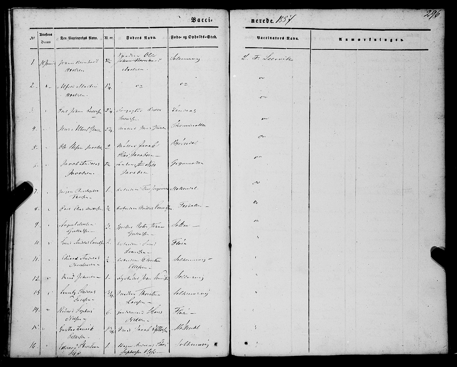 St. Jørgens hospital og Årstad sokneprestembete, AV/SAB-A-99934: Parish register (official) no. A 4, 1844-1863, p. 296