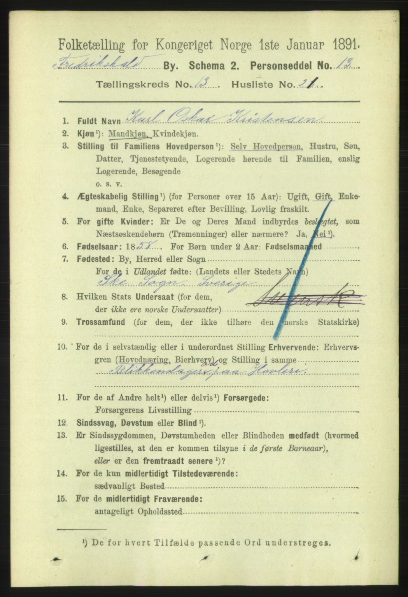 RA, 1891 census for 0101 Fredrikshald, 1891, p. 8979