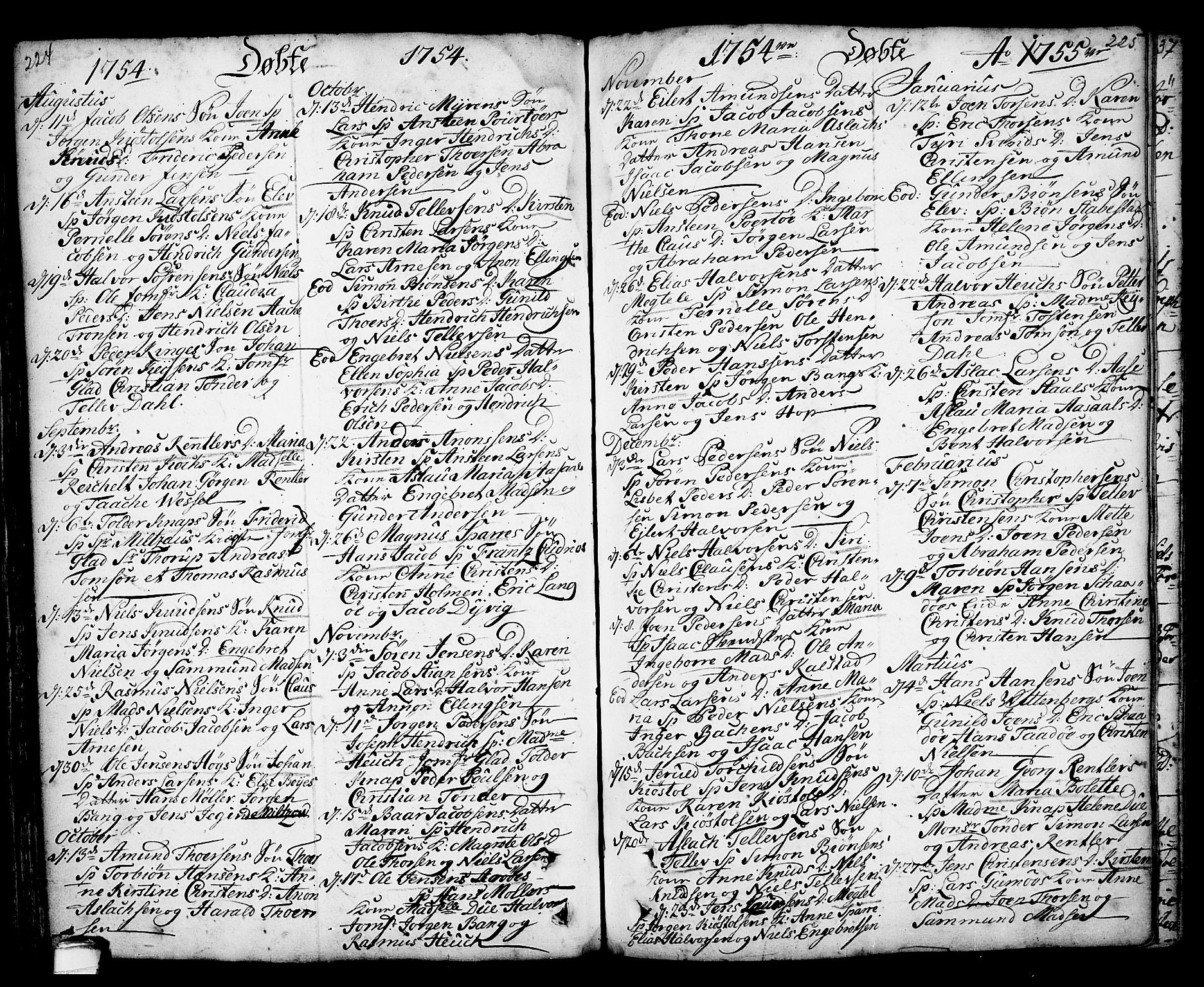 Kragerø kirkebøker, AV/SAKO-A-278/F/Fa/L0001: Parish register (official) no. 1, 1702-1766, p. 224-225