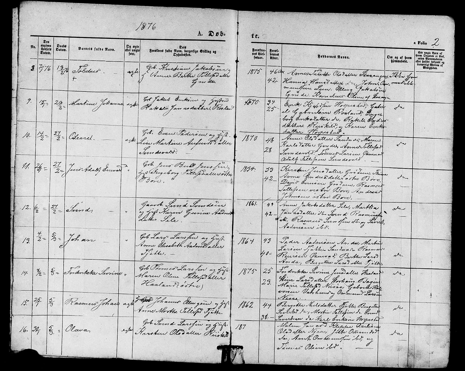Klepp sokneprestkontor, SAST/A-101803/001/3/30BB/L0003: Parish register (copy) no. B 3, 1876-1888, p. 2