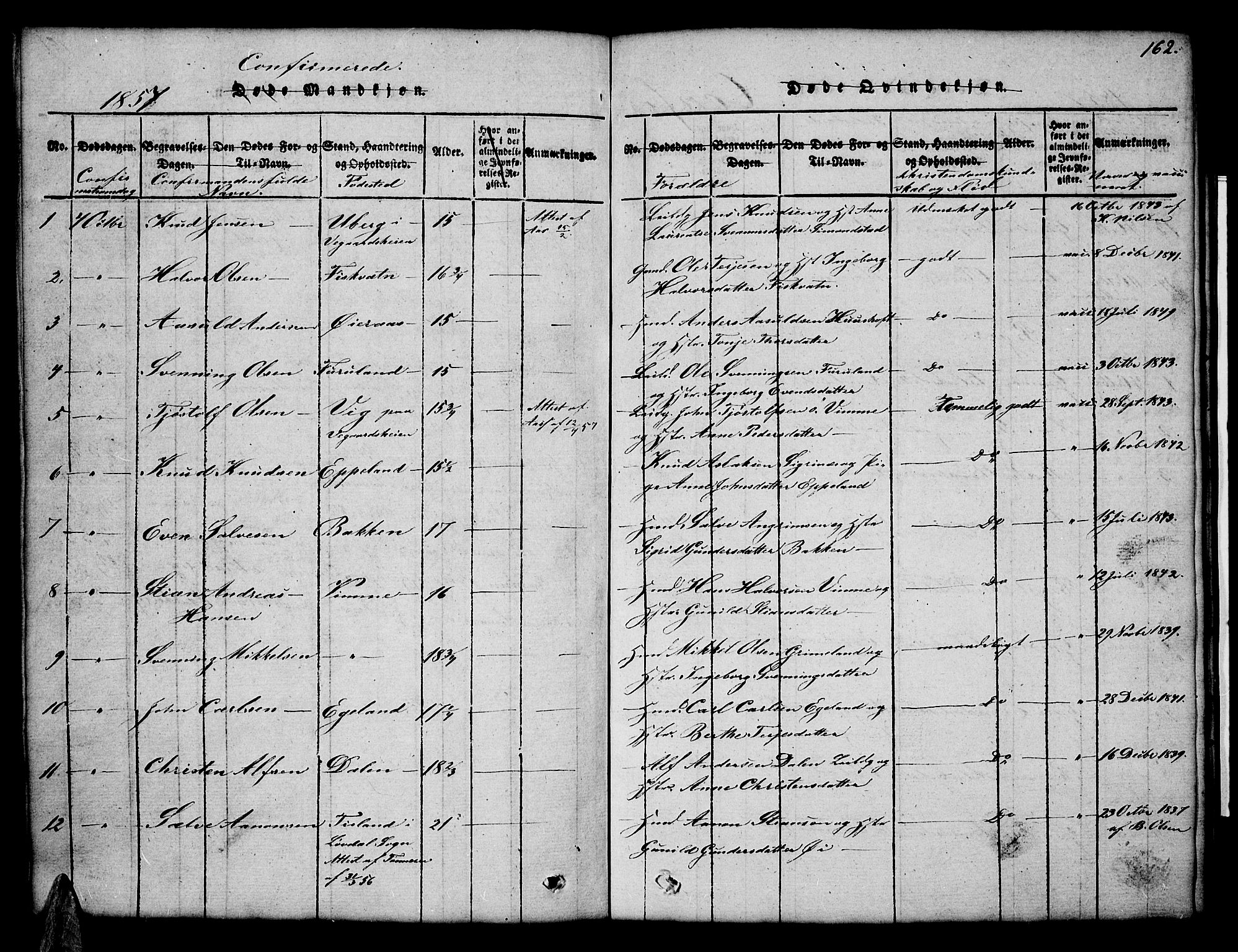 Åmli sokneprestkontor, AV/SAK-1111-0050/F/Fb/Fbc/L0001: Parish register (copy) no. B 1, 1816-1867, p. 162