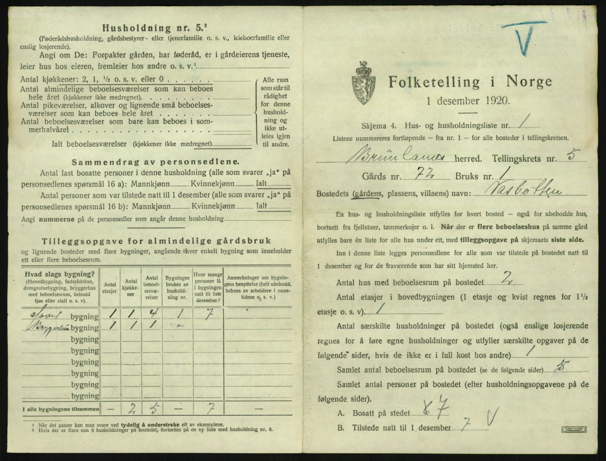 SAKO, 1920 census for Brunlanes, 1920, p. 821