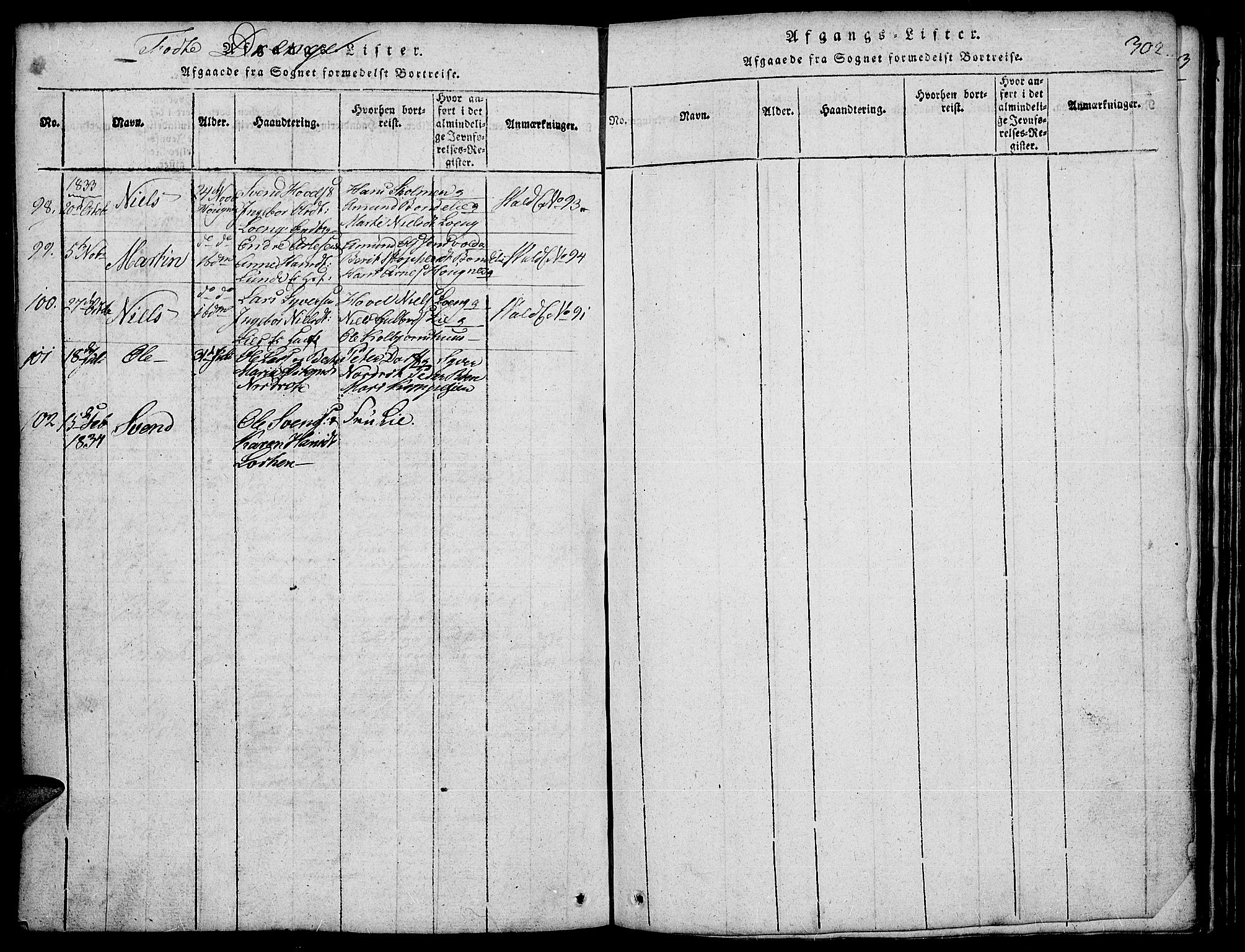 Land prestekontor, SAH/PREST-120/H/Ha/Hab/L0001: Parish register (copy) no. 1, 1814-1833, p. 302