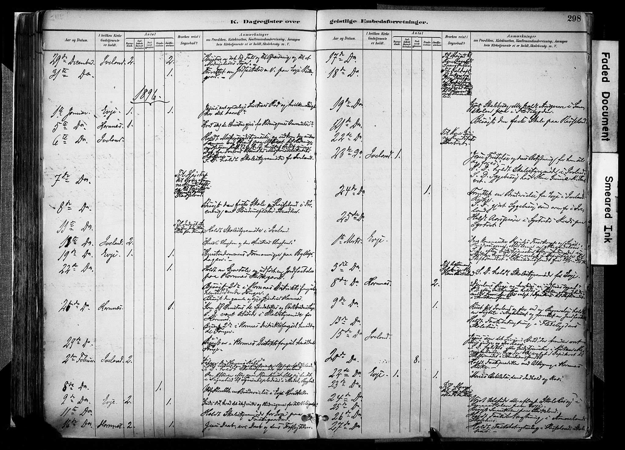 Evje sokneprestkontor, AV/SAK-1111-0008/F/Fa/Faa/L0007: Parish register (official) no. A 7, 1884-1909, p. 298