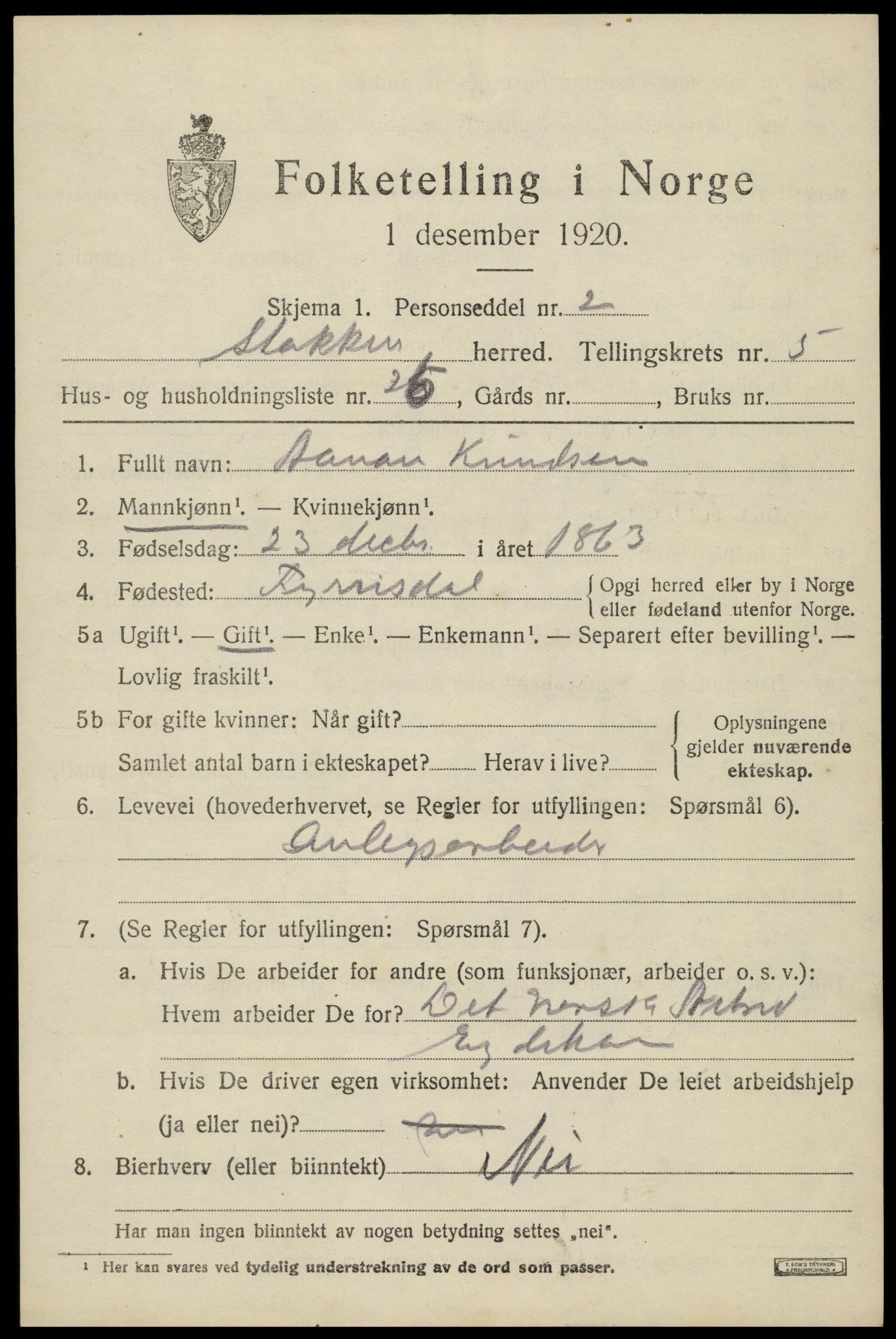 SAK, 1920 census for Stokken, 1920, p. 3702