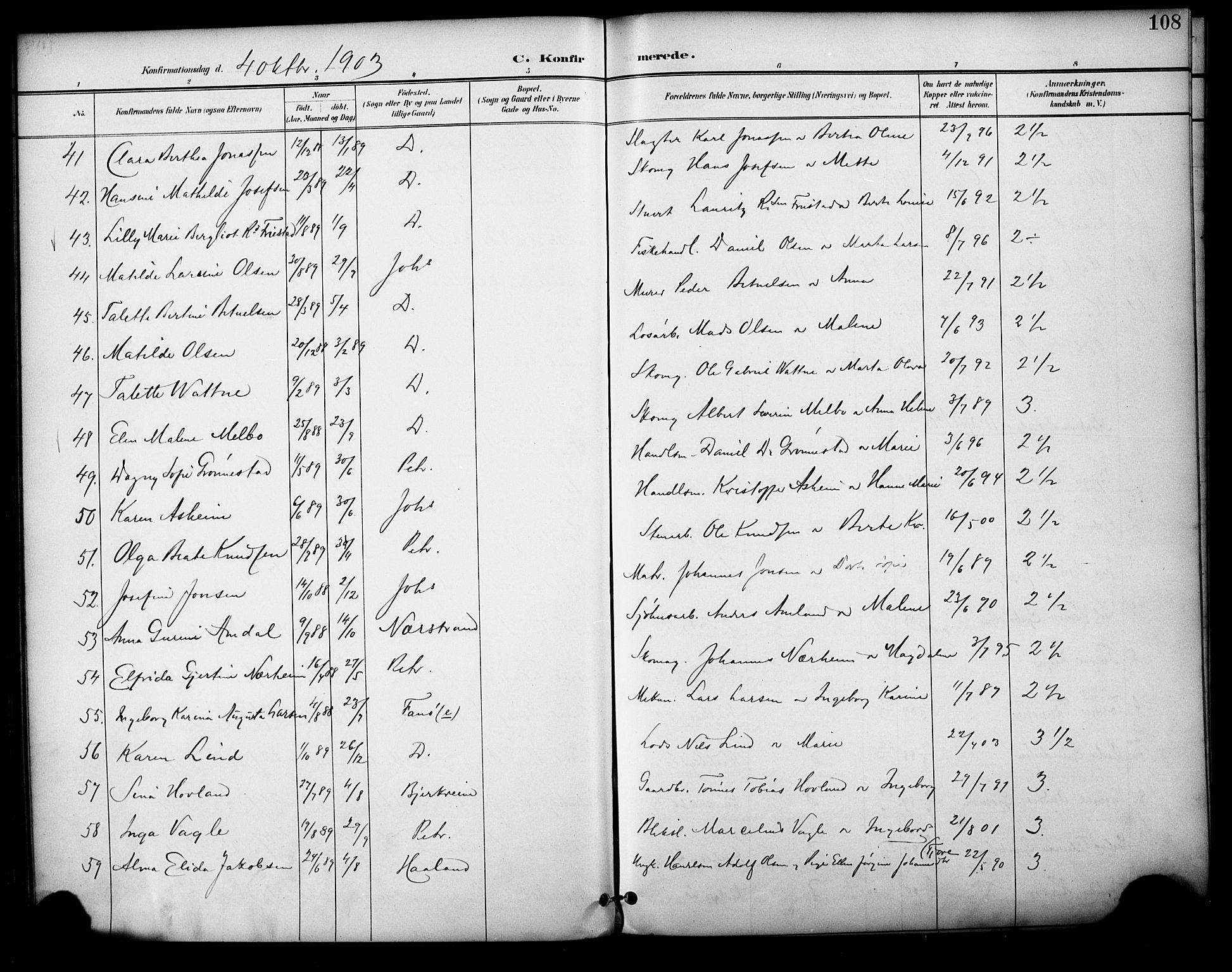 Domkirken sokneprestkontor, SAST/A-101812/001/30/30BA/L0031: Parish register (official) no. A 30, 1896-1916, p. 108