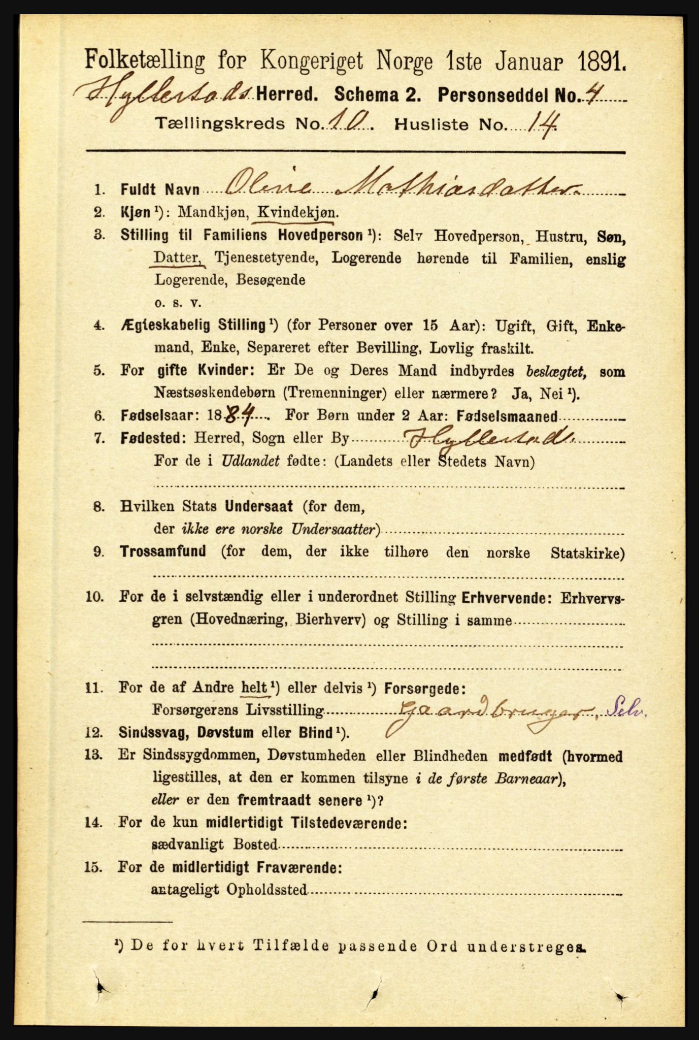 RA, 1891 census for 1413 Hyllestad, 1891, p. 1772