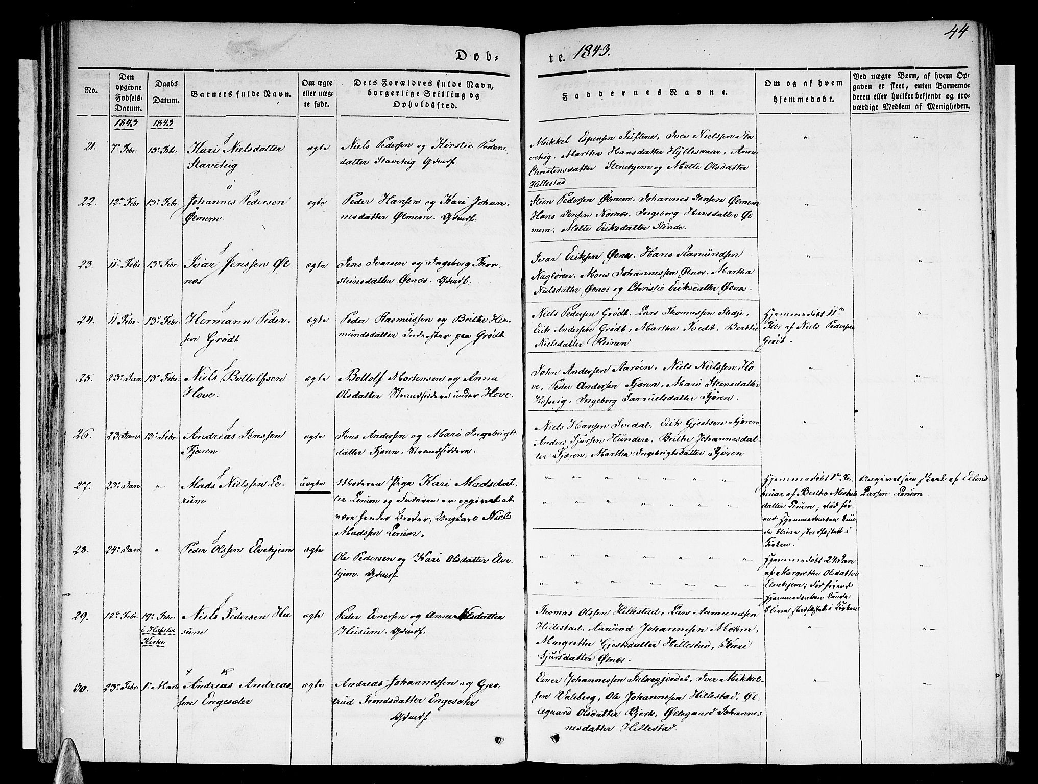 Sogndal sokneprestembete, SAB/A-81301/H/Haa/Haaa/L0011: Parish register (official) no. A 11, 1839-1847, p. 44