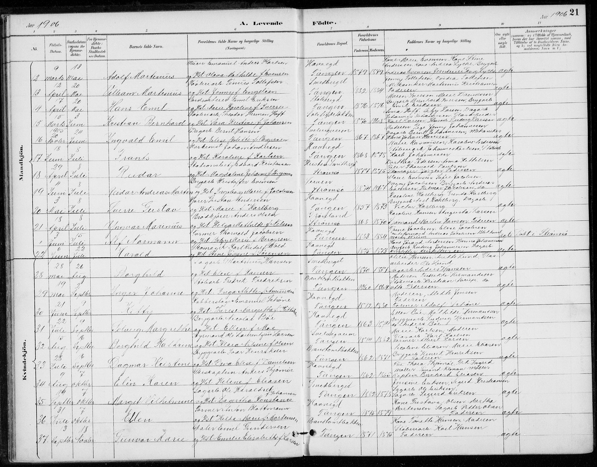 Strømsø kirkebøker, SAKO/A-246/F/Fb/L0007: Parish register (official) no. II 7, 1887-1928, p. 21