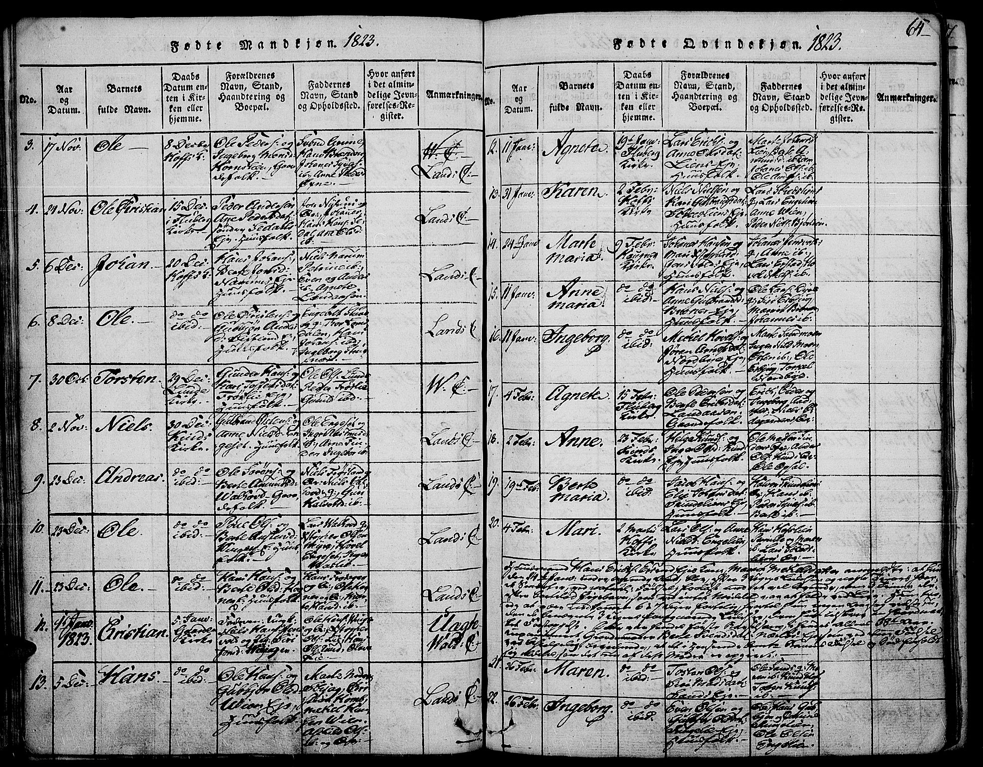 Land prestekontor, SAH/PREST-120/H/Ha/Haa/L0007: Parish register (official) no. 7, 1814-1830, p. 64