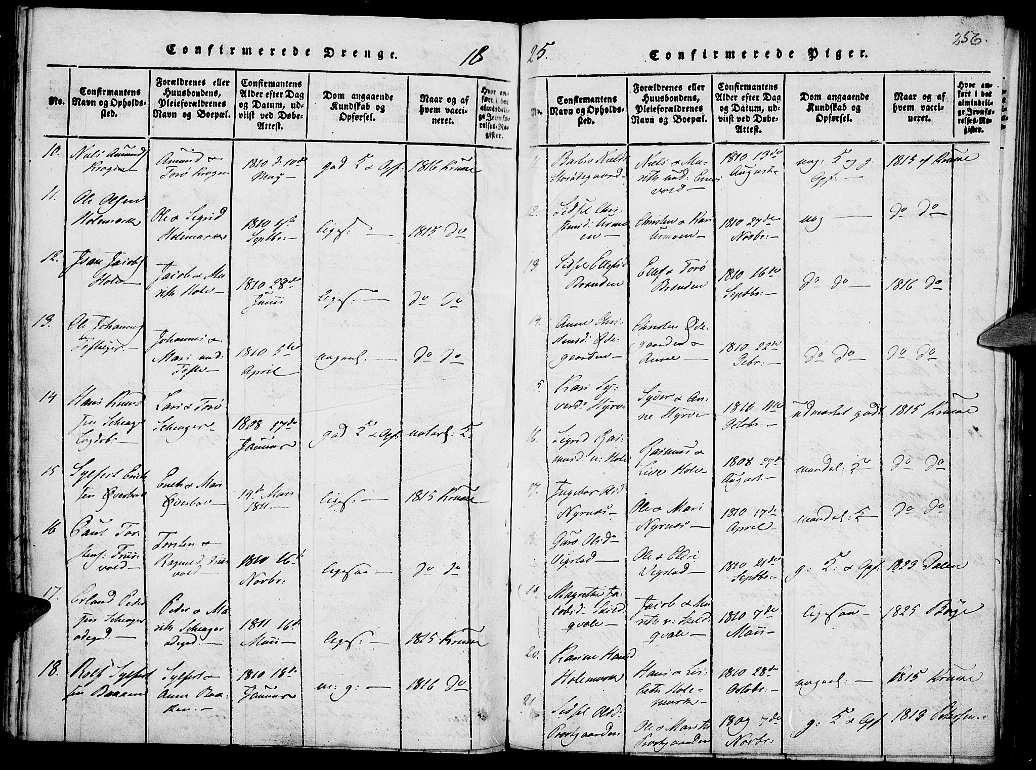 Lom prestekontor, SAH/PREST-070/K/L0004: Parish register (official) no. 4, 1815-1825, p. 256
