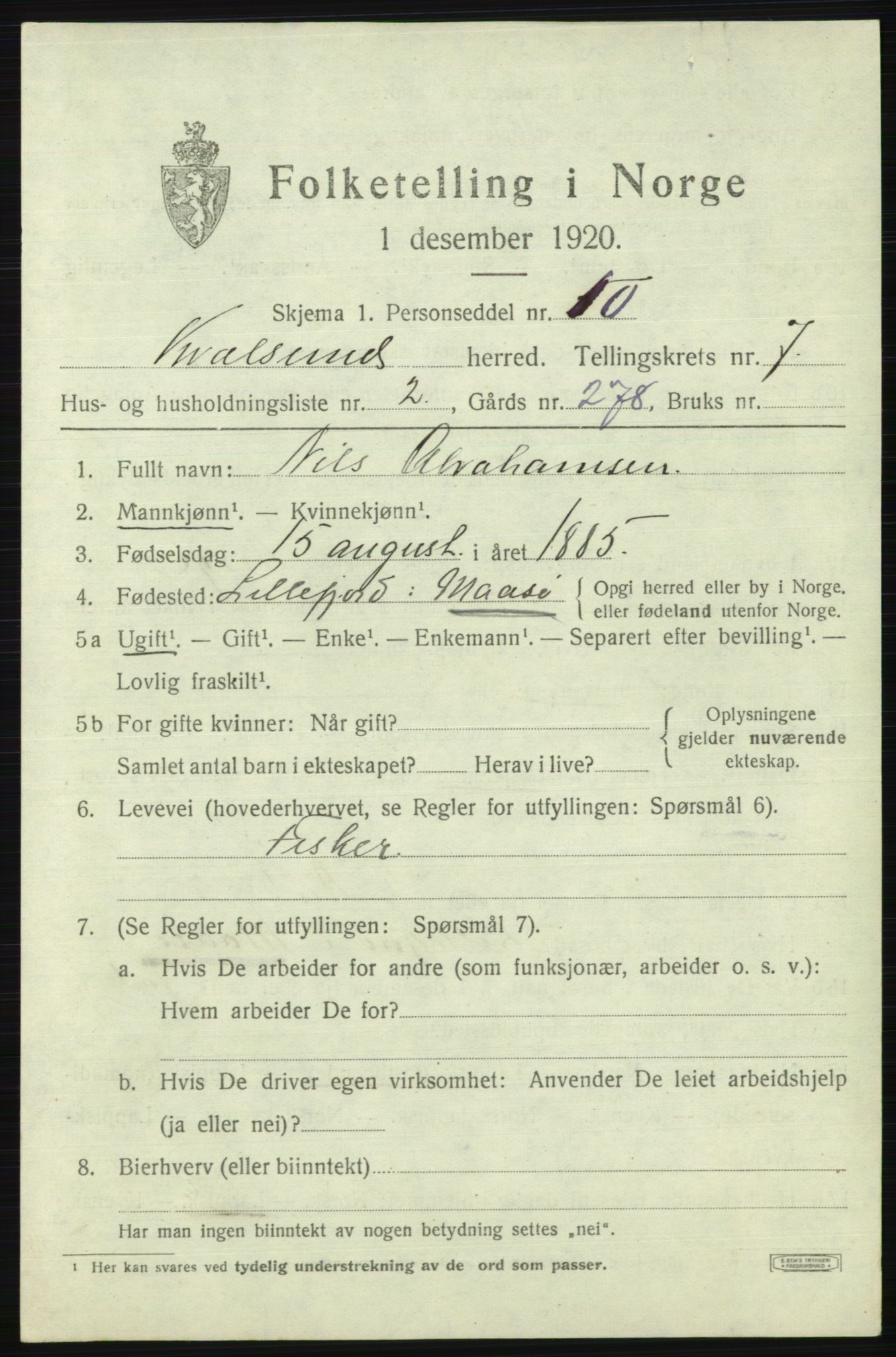 SATØ, 1920 census for , 1920, p. 2154