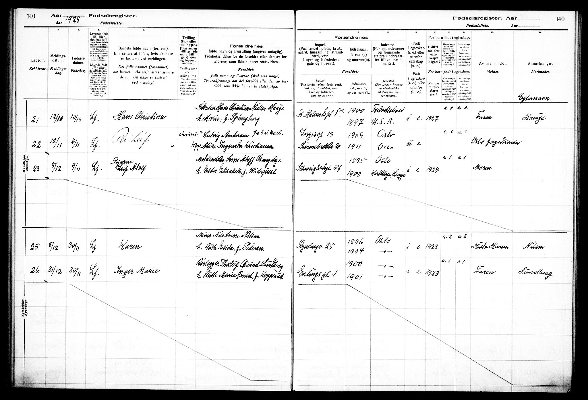 Gamlebyen prestekontor Kirkebøker, AV/SAO-A-10884/J/Ja/L0001: Birth register no. 1, 1916-1936, p. 140